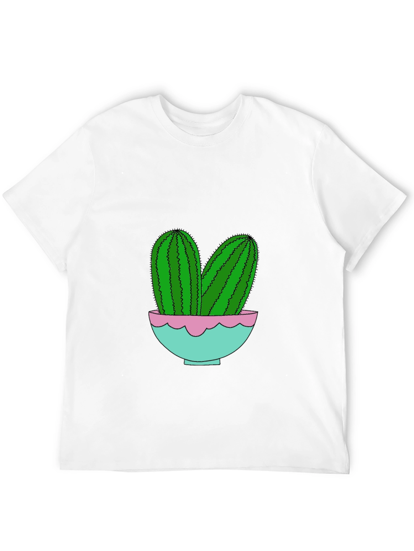 Cactus in Pot Graphic Tee - Trendy Black T-Shirt
