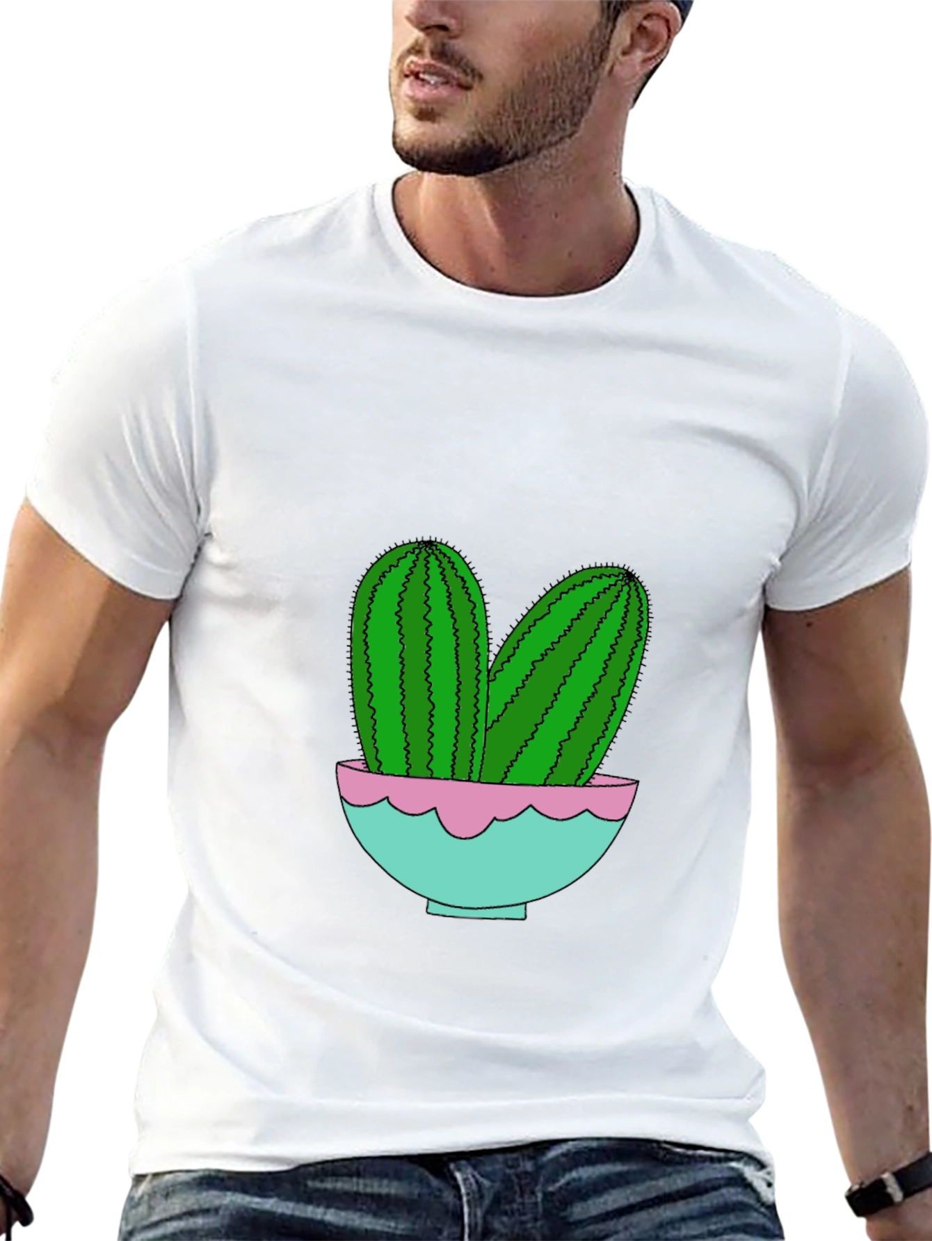 Cactus in Pot Graphic Tee - Trendy Black T-Shirt