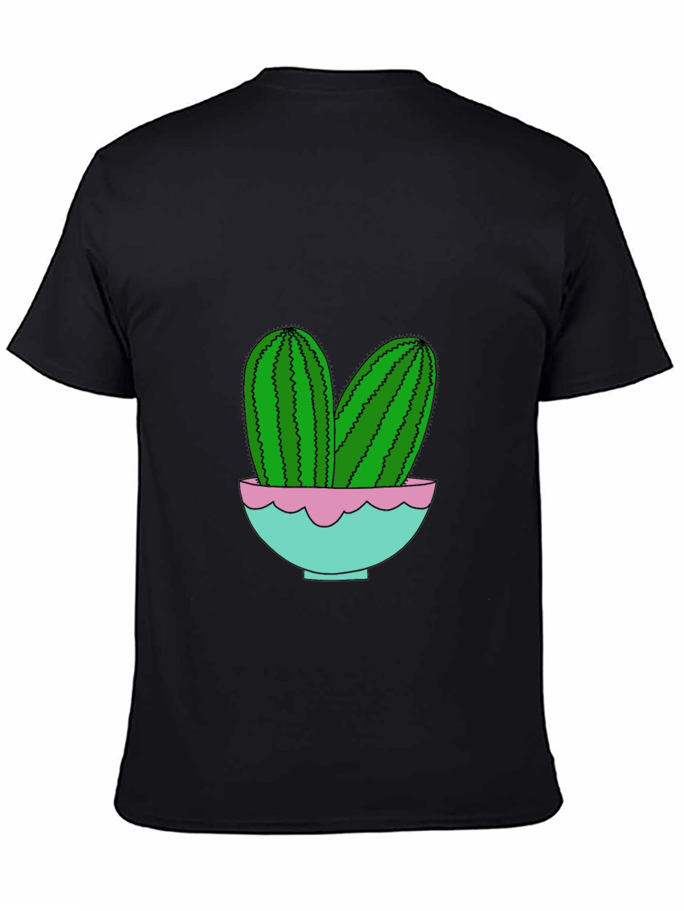 Cactus in Pot Graphic Tee - Trendy Black T-Shirt