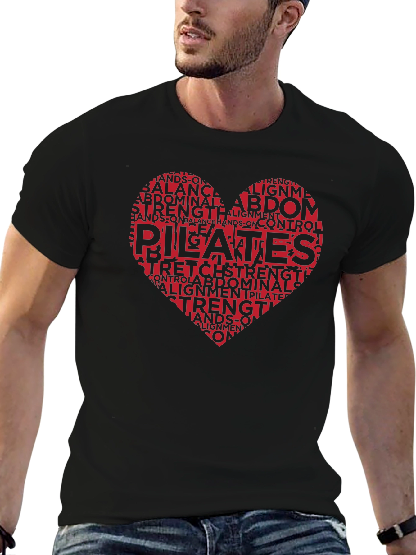 Pilates Heart Word Art T-Shirt Black