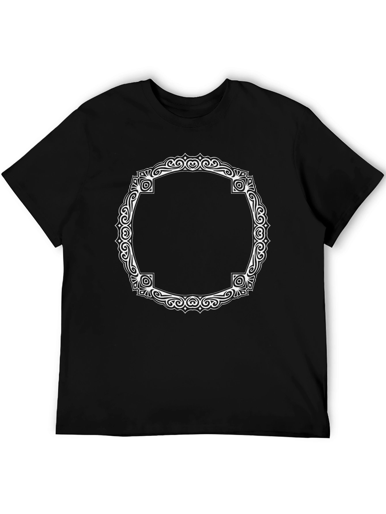 Black T-Shirt with Ornate White Frame Design