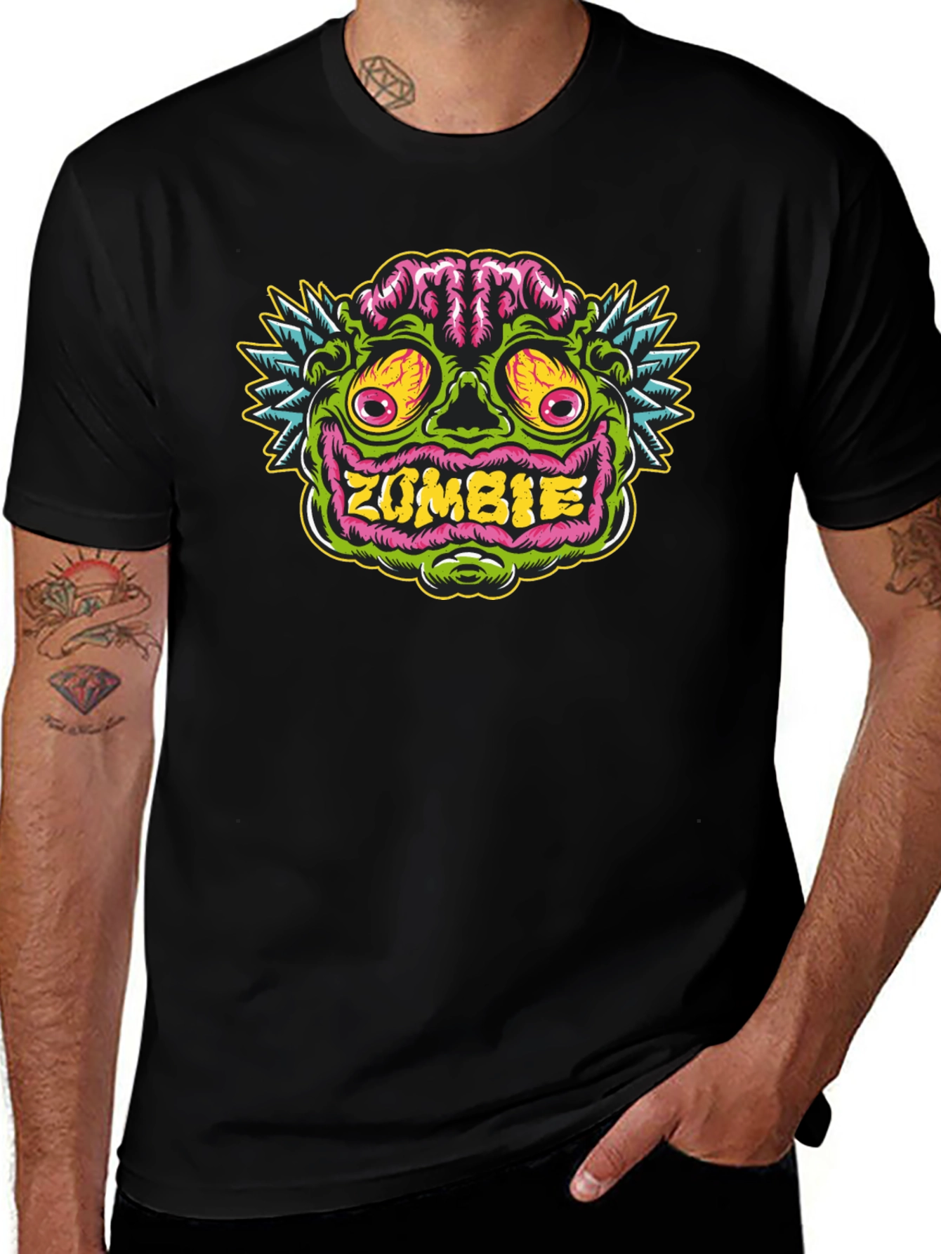 Zombie Face Graphic Tee - Black Cotton T-Shirt