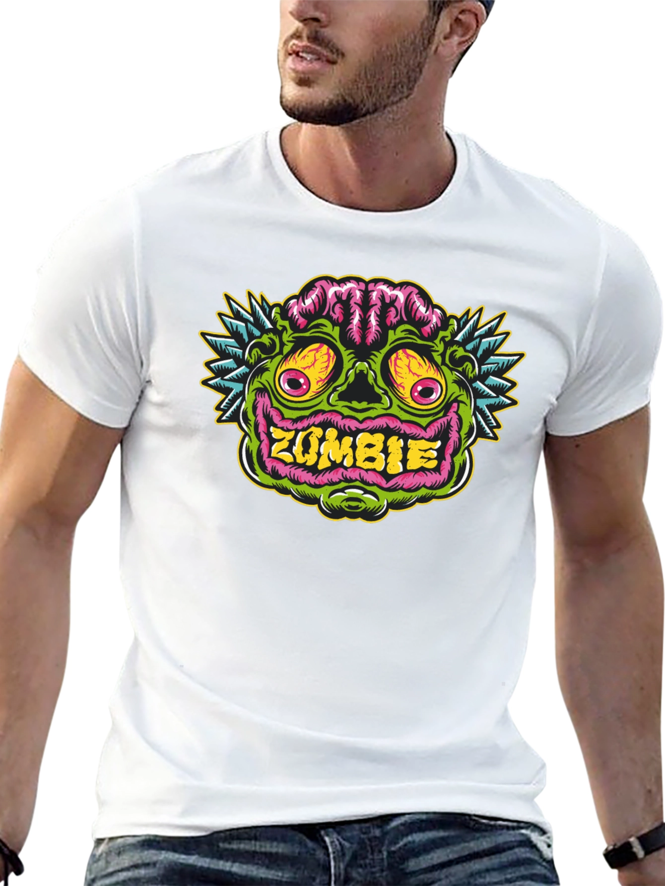 Zombie Face Graphic Tee - Black Cotton T-Shirt