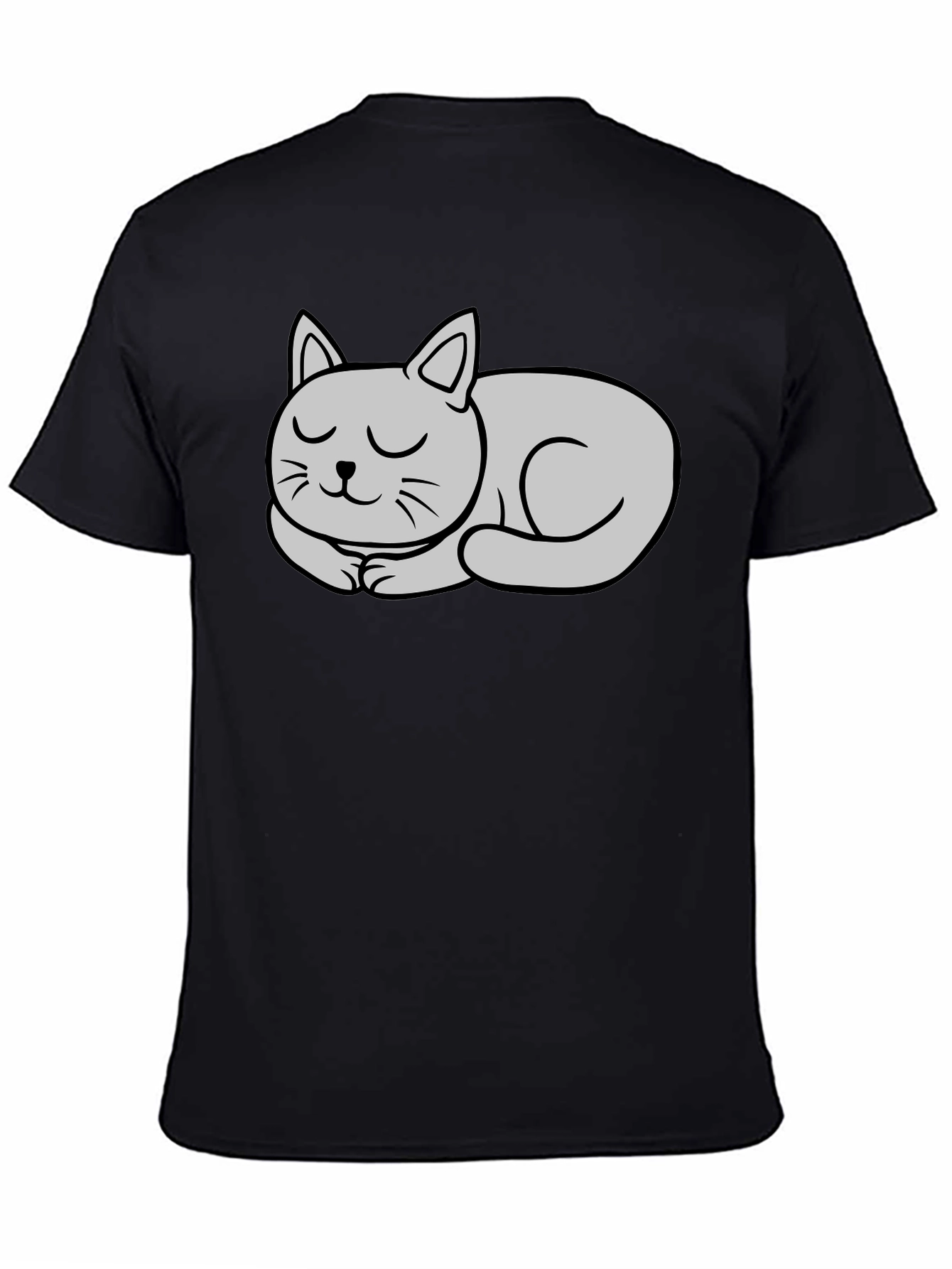 Black T-Shirt with Cute Sleeping Cat Graphic
