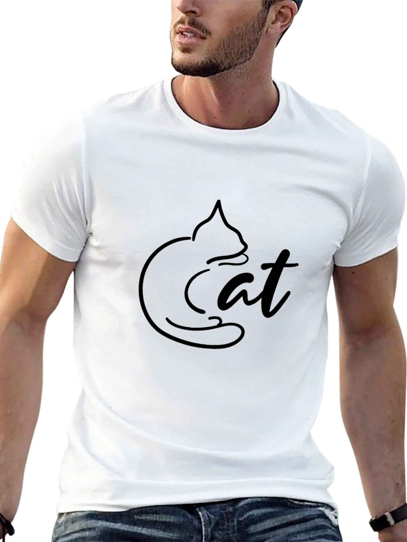 Minimalist Cat Graphic Black T-Shirt