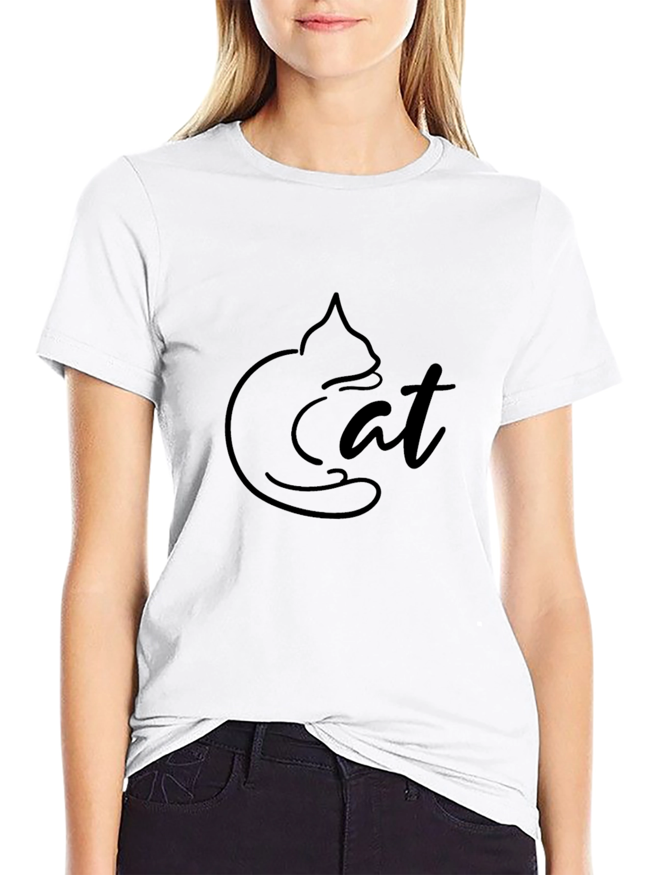 Minimalist Cat Graphic Black T-Shirt