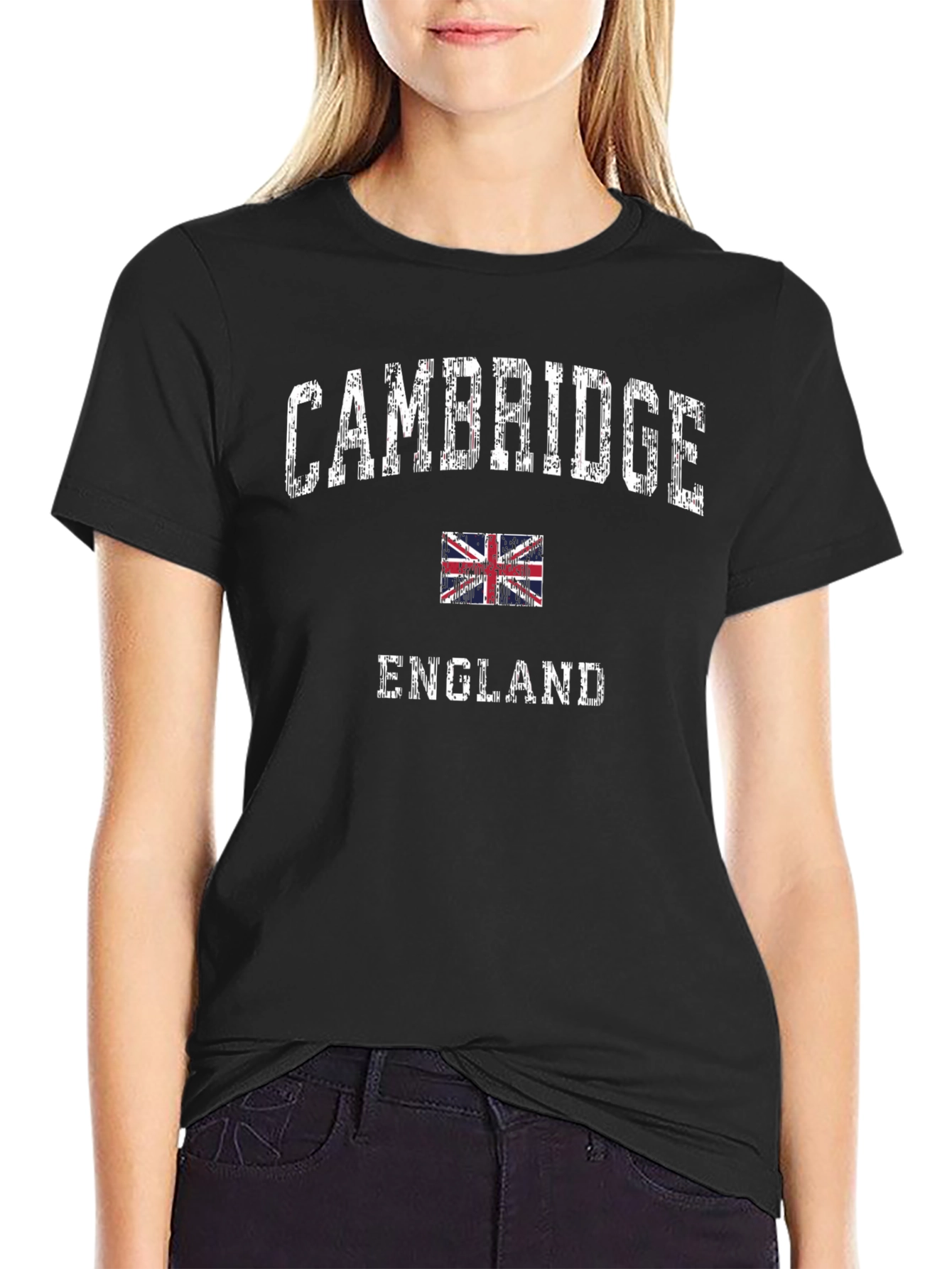 Cambridge England UK Flag Black Graphic T-Shirt