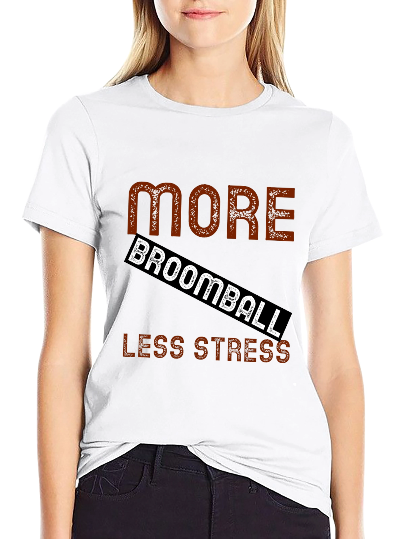 More Broomball Less Stress Black T-Shirt
