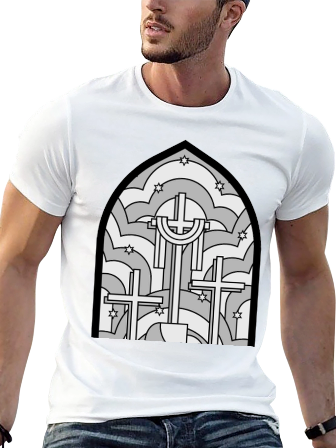 Stained Glass Cross Graphic T-Shirt