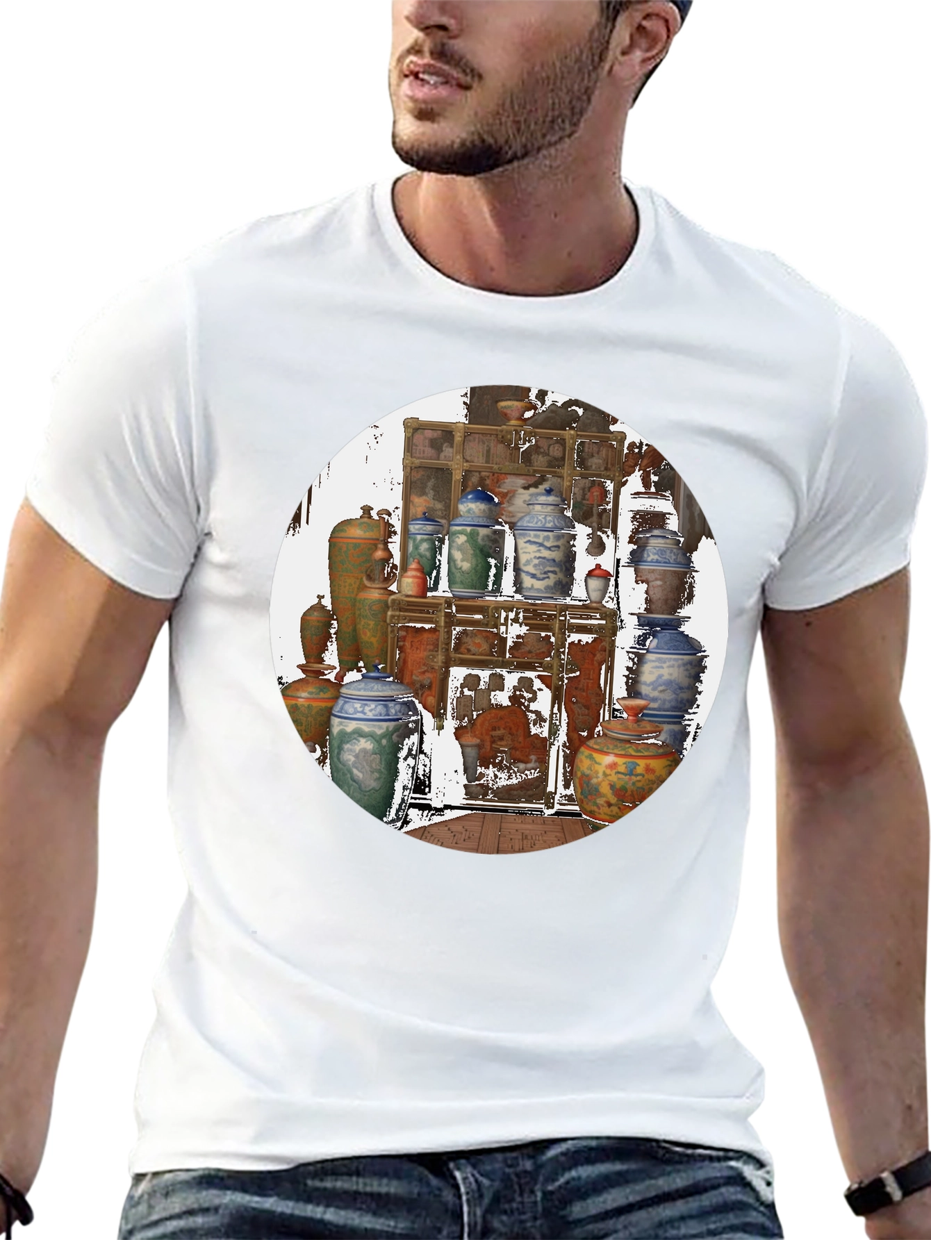 Artistic Black T-Shirt With Vase Print