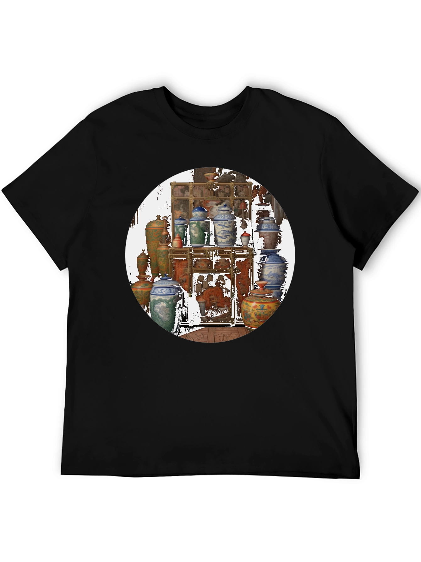 Artistic Black T-Shirt With Vase Print