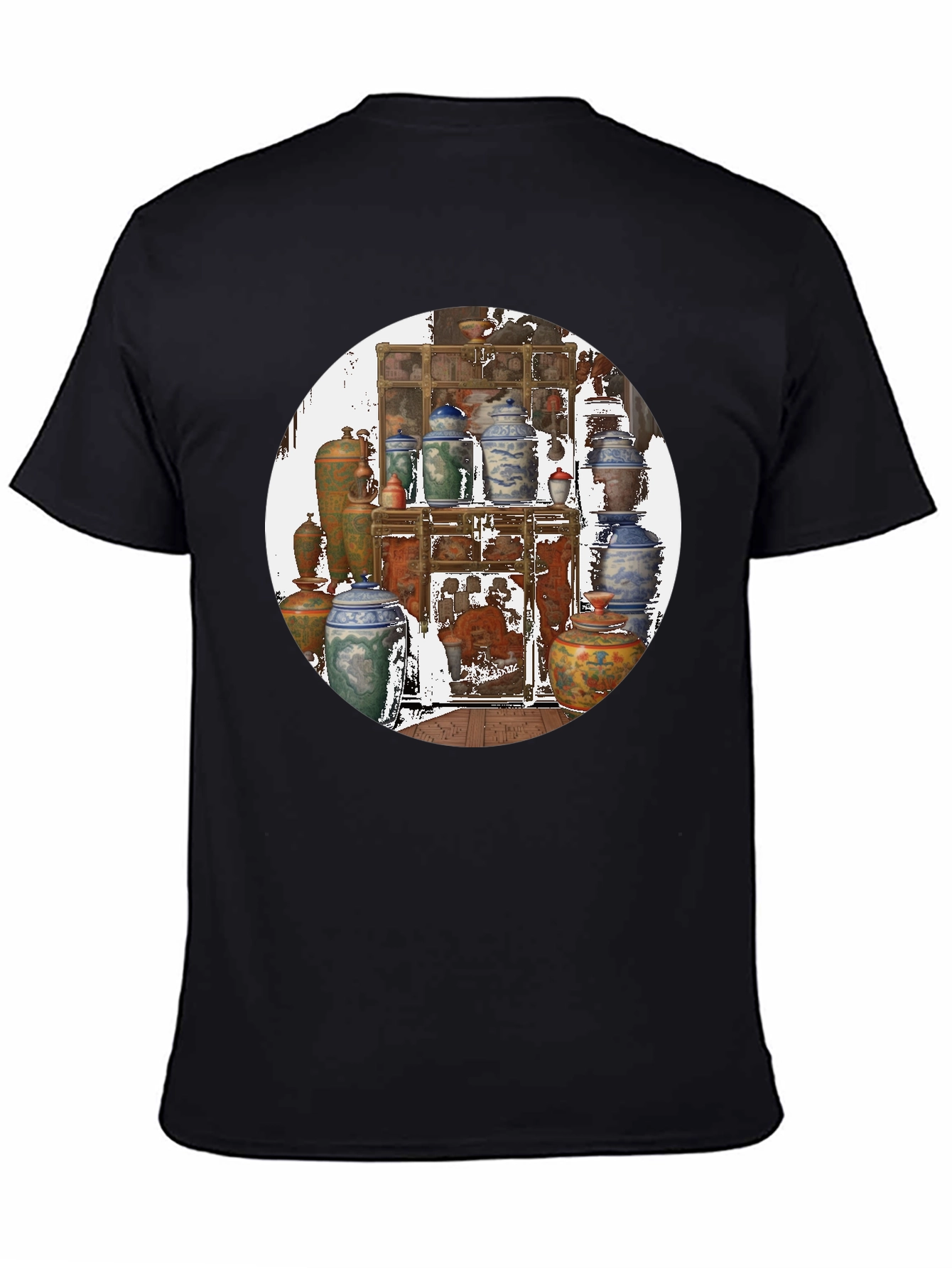 Artistic Black T-Shirt With Vase Print