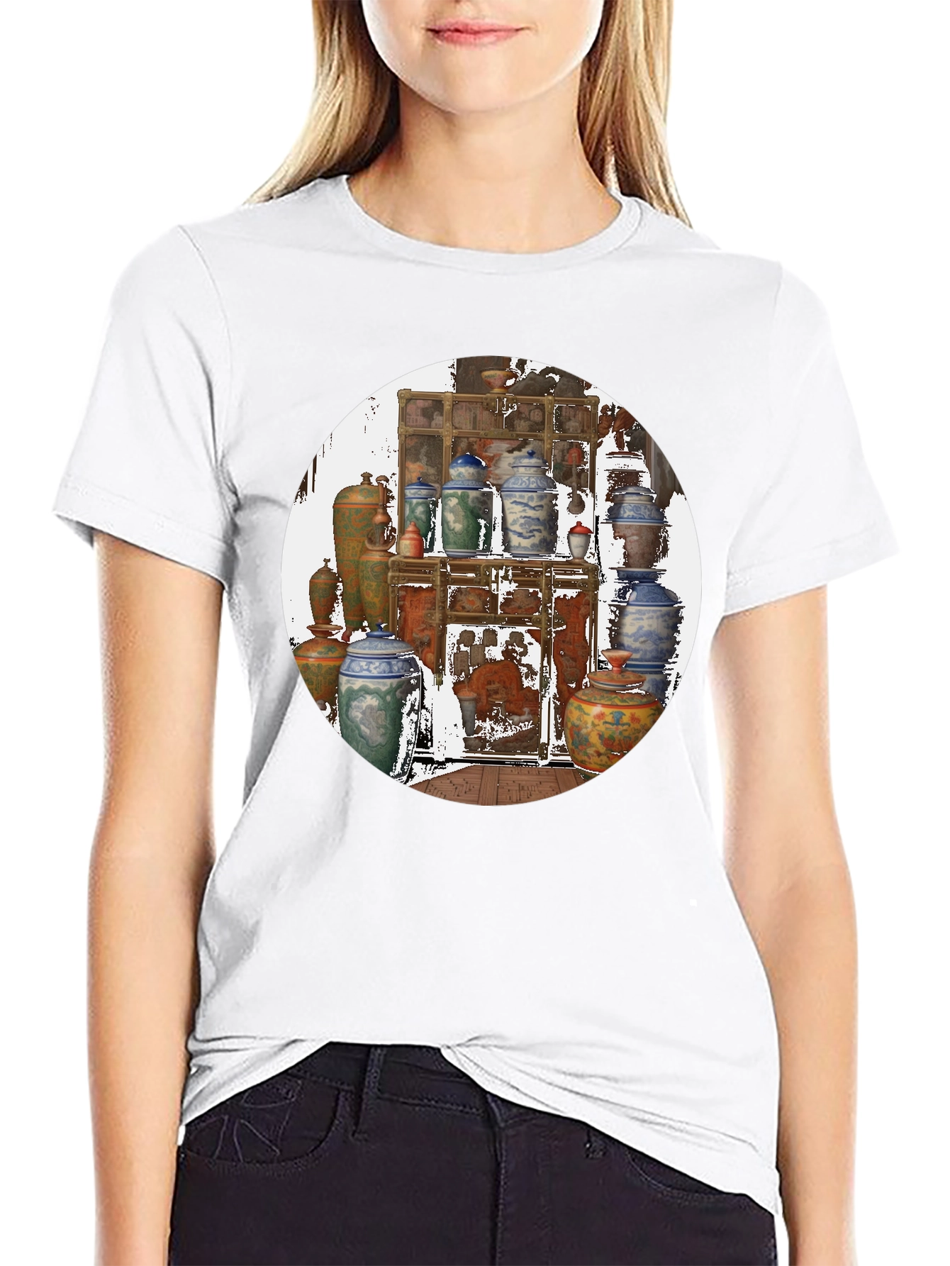 Artistic Black T-Shirt With Vase Print