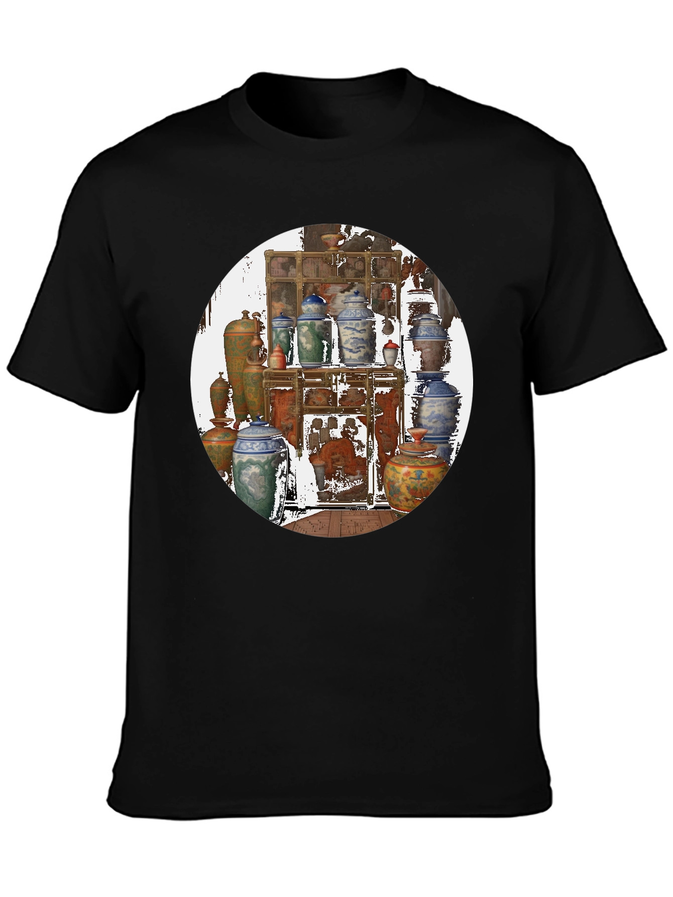 Artistic Black T-Shirt With Vase Print