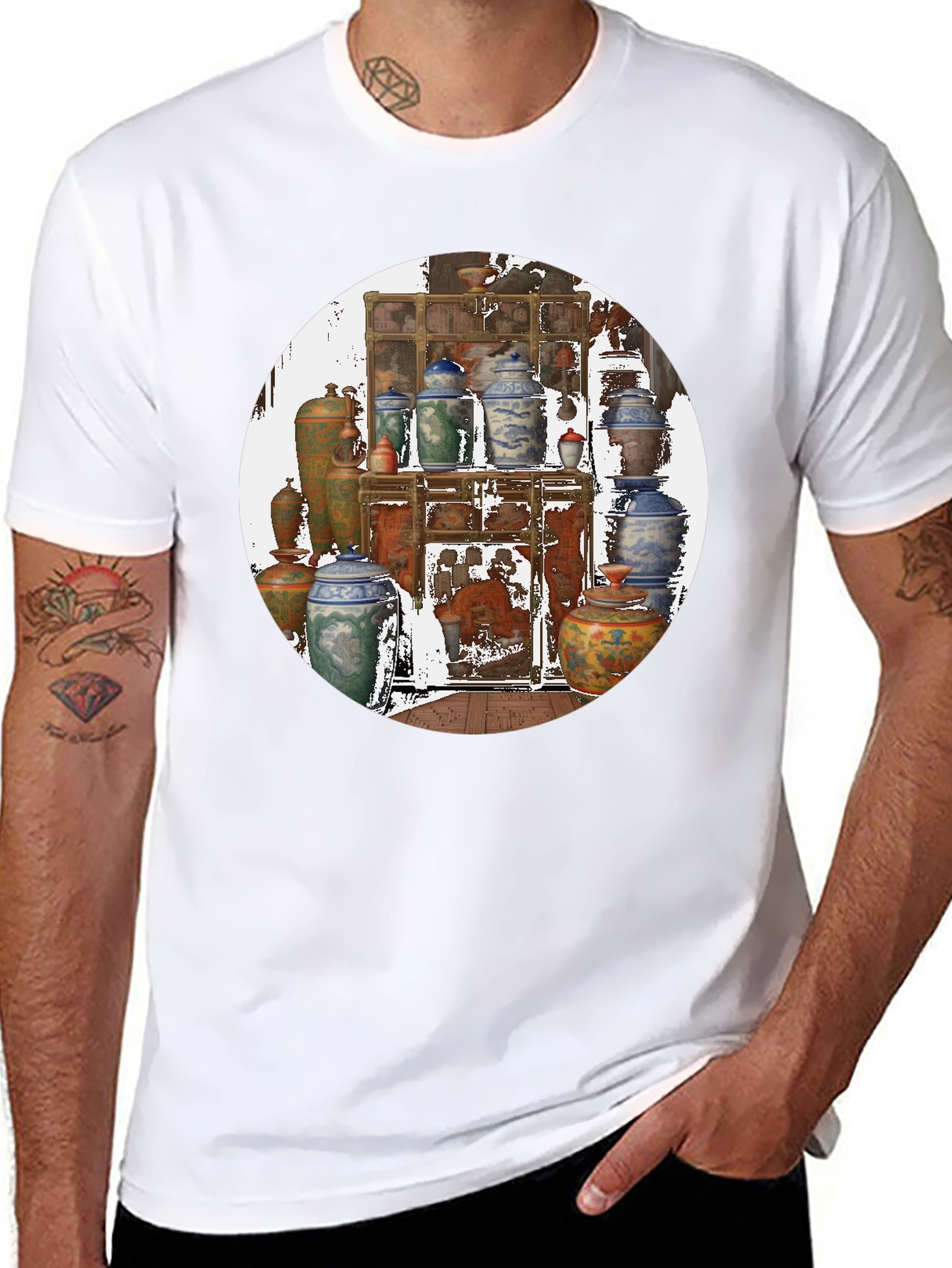 Artistic Black T-Shirt With Vase Print