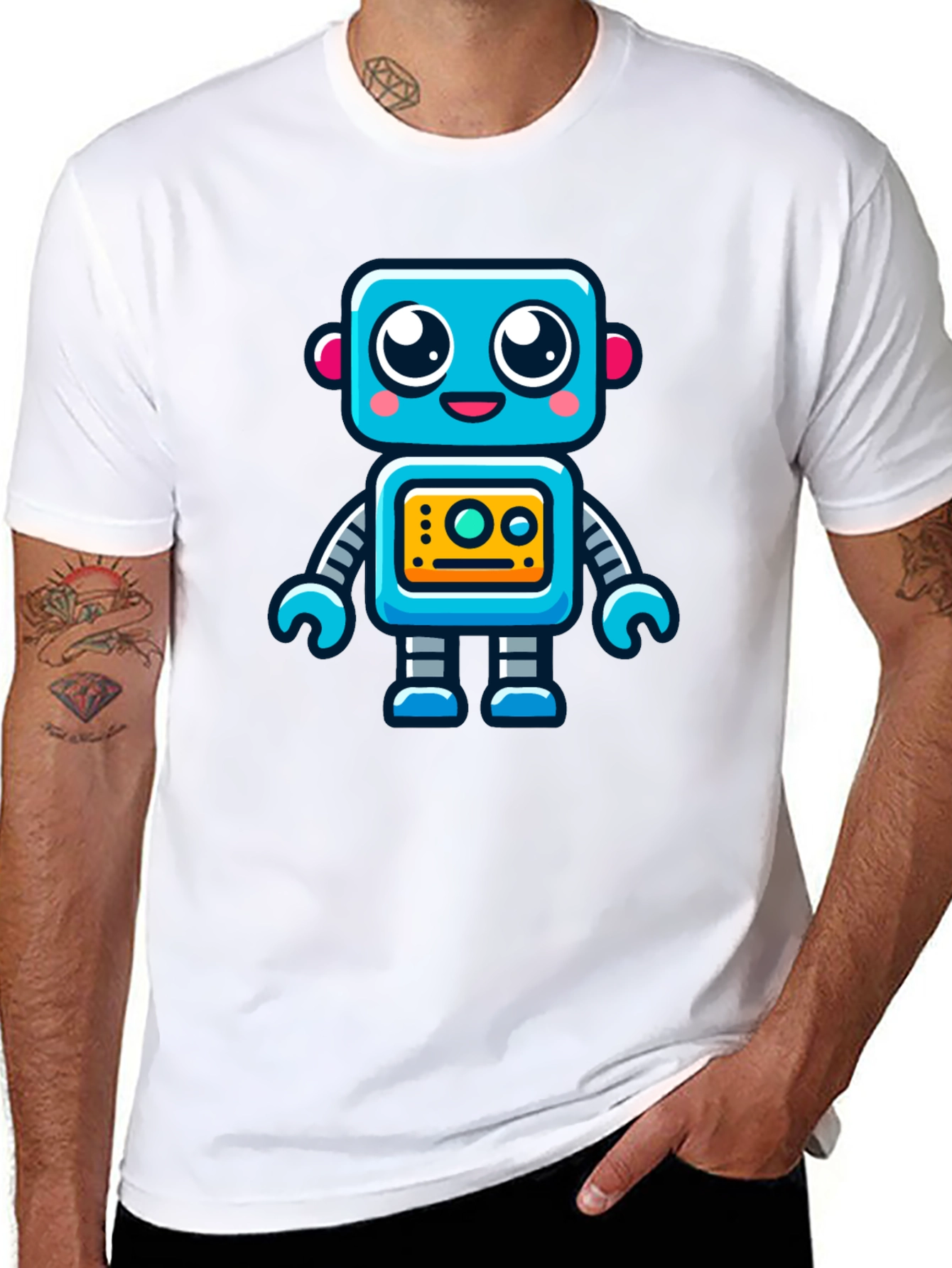 Fun Robot Graphic T-Shirt - Black