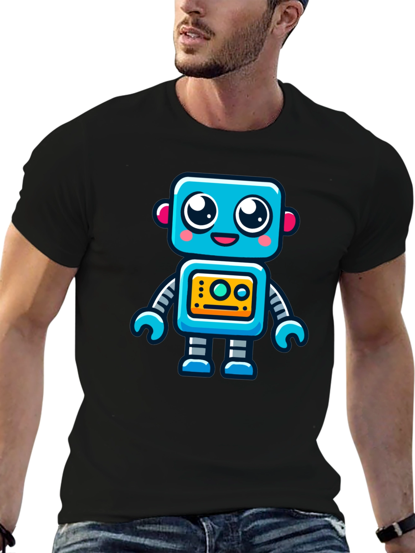 Fun Robot Graphic T-Shirt - Black