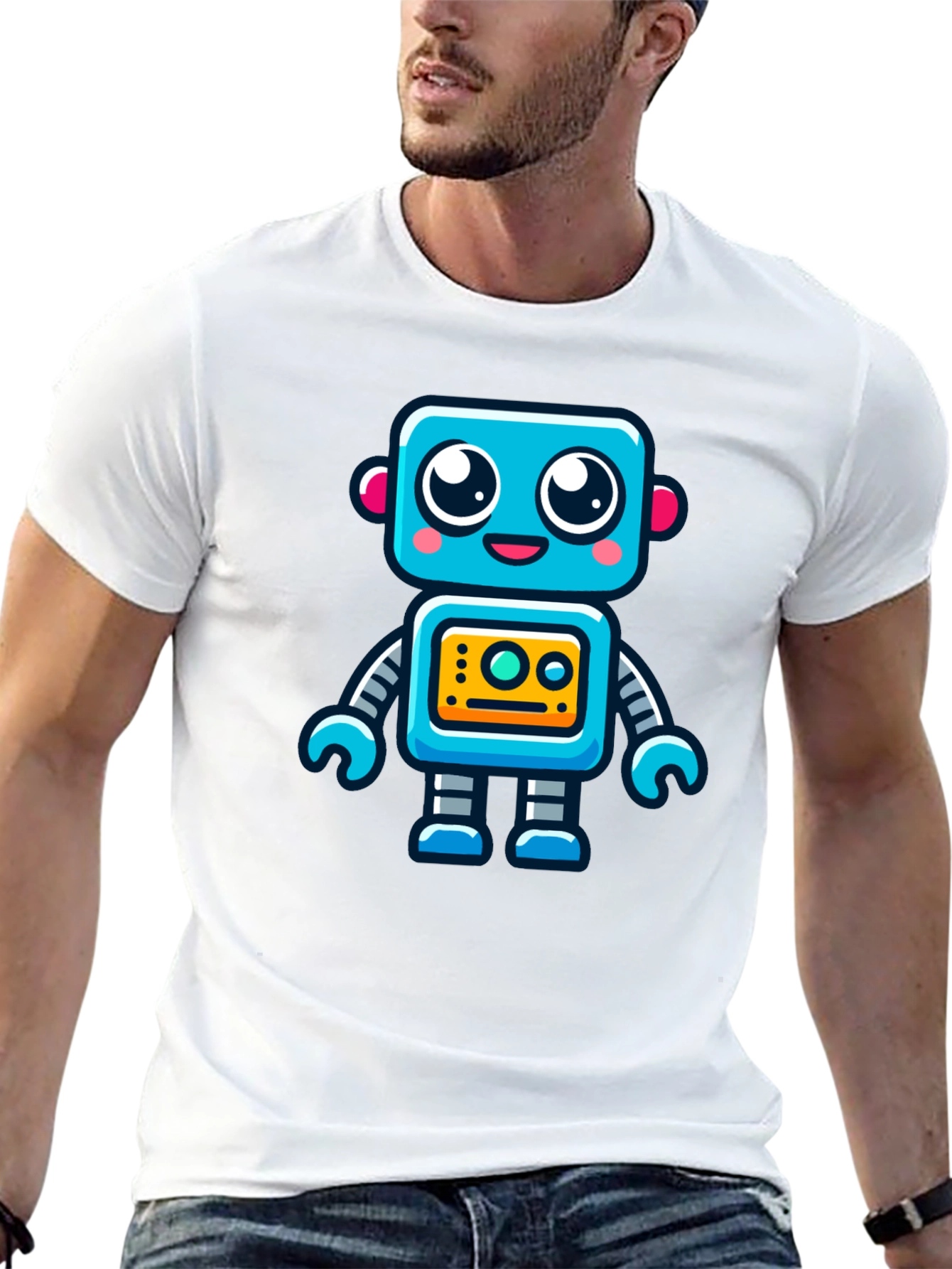 Fun Robot Graphic T-Shirt - Black