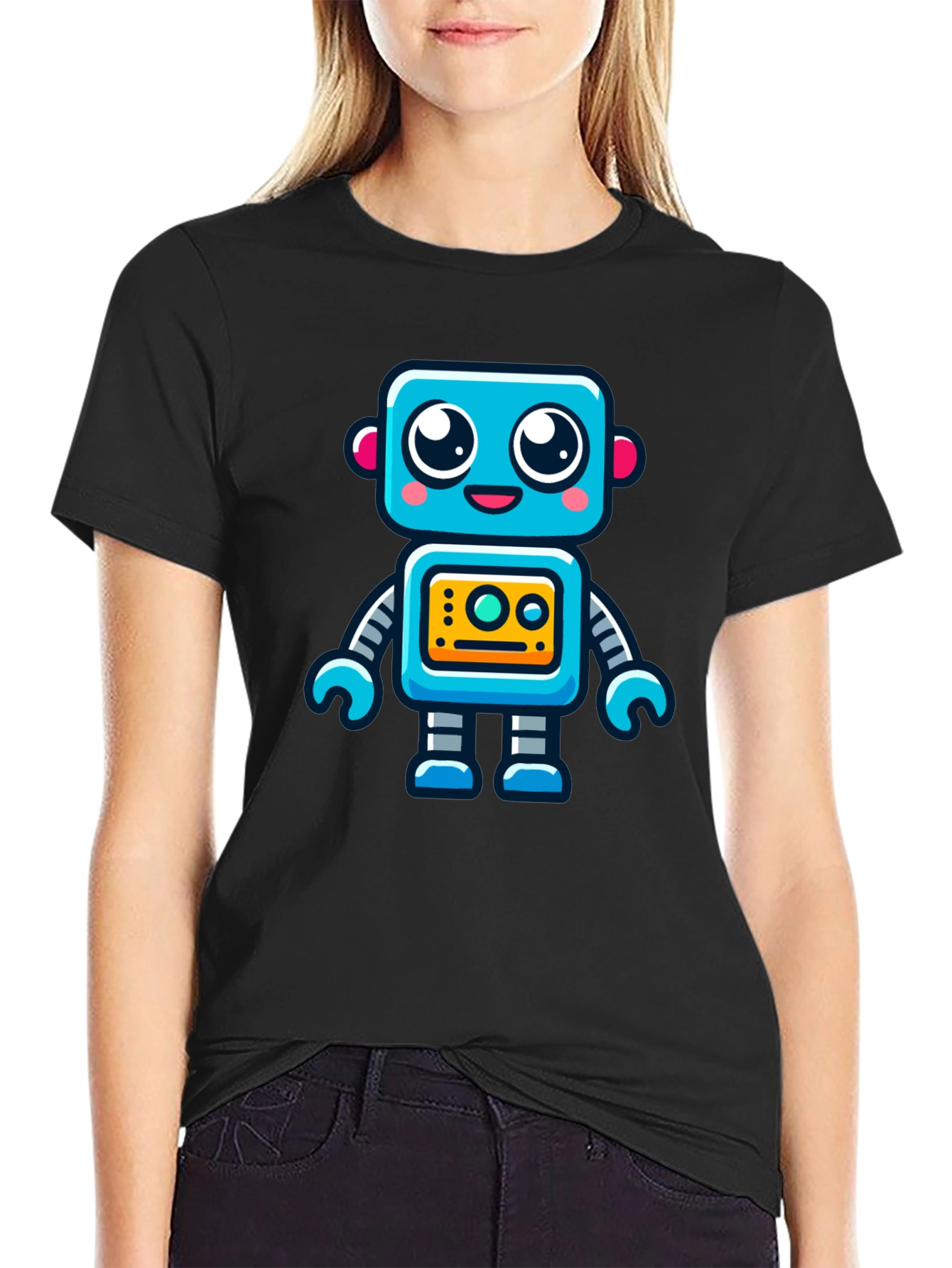 Fun Robot Graphic T-Shirt - Black