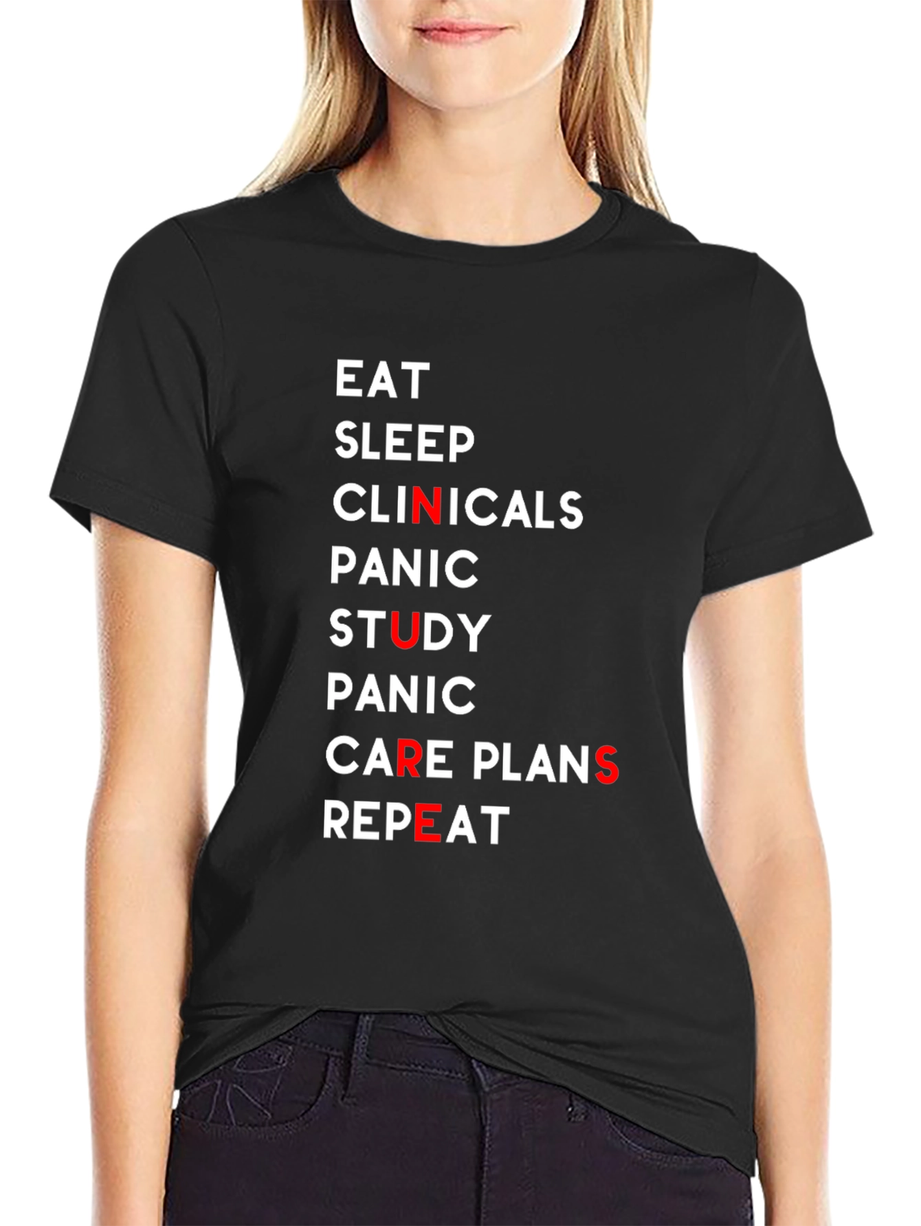 Eat Sleep Clinicals Nurse Black T-Shirt