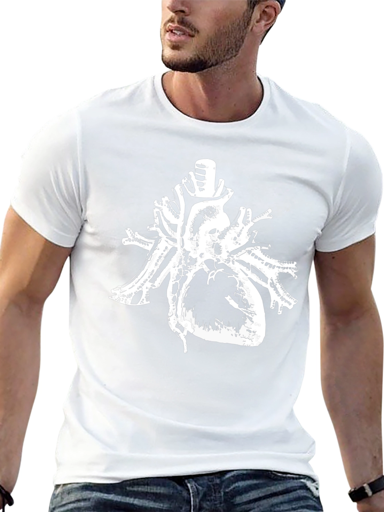 Anatomical Heart Print Black Cotton T-Shirt