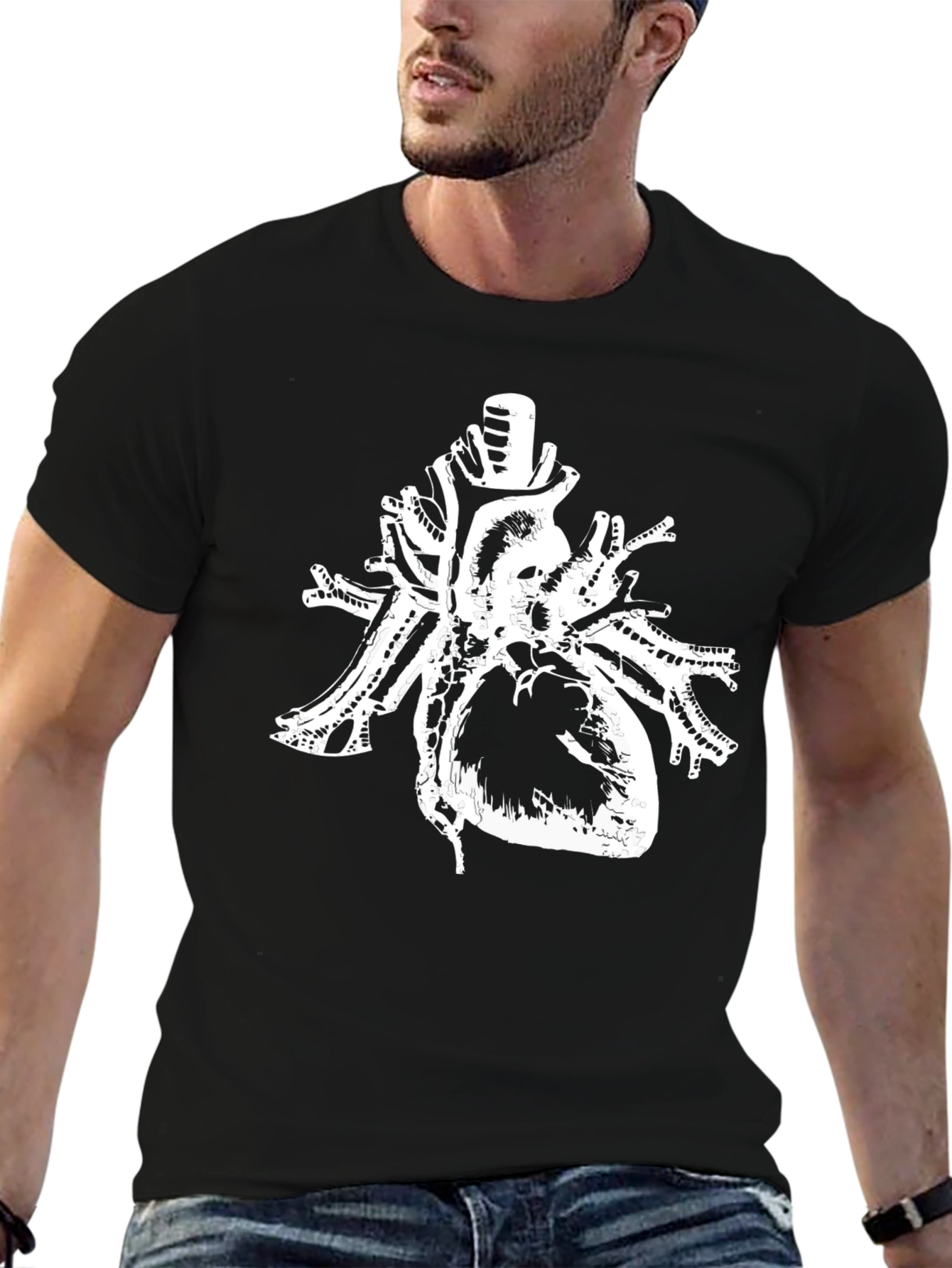 Anatomical Heart Print Black Cotton T-Shirt