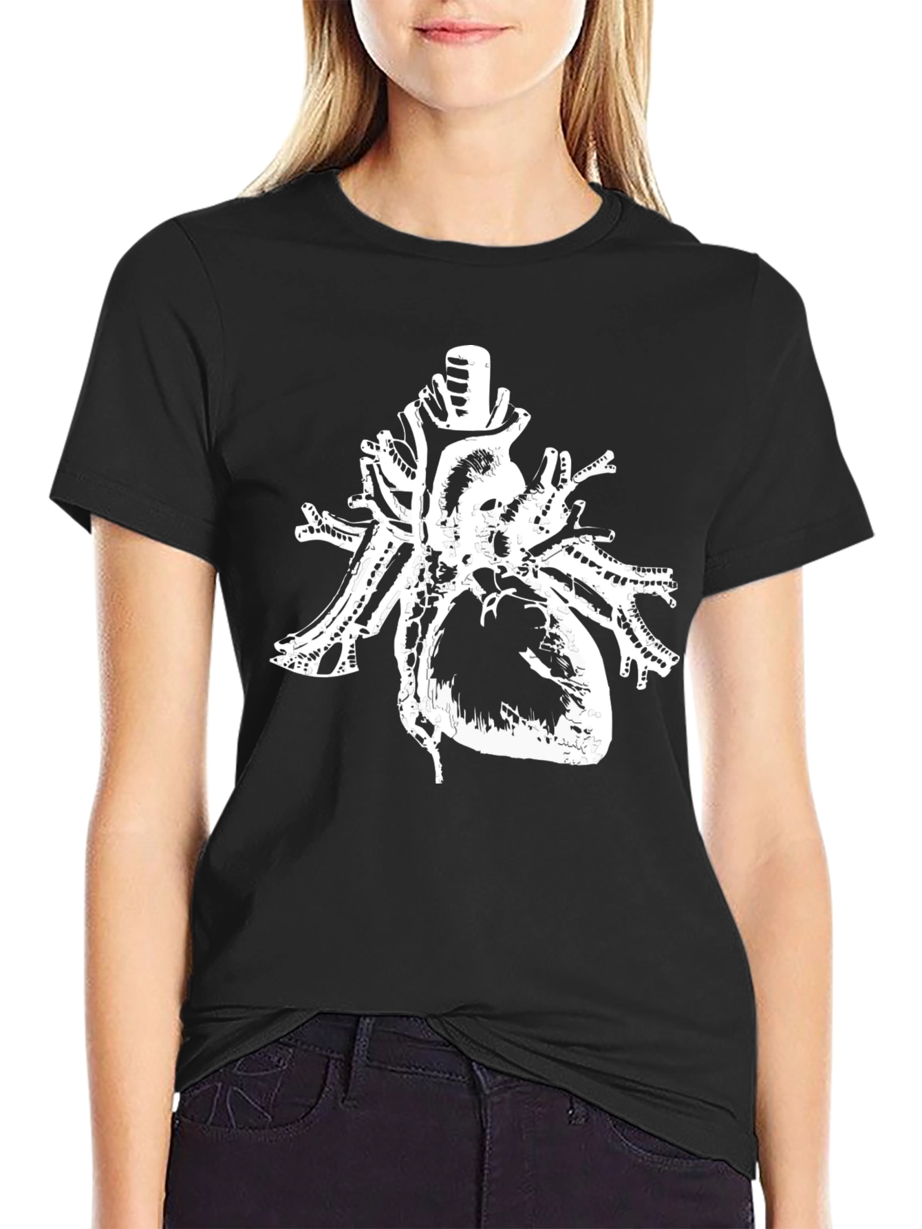 Anatomical Heart Print Black Cotton T-Shirt