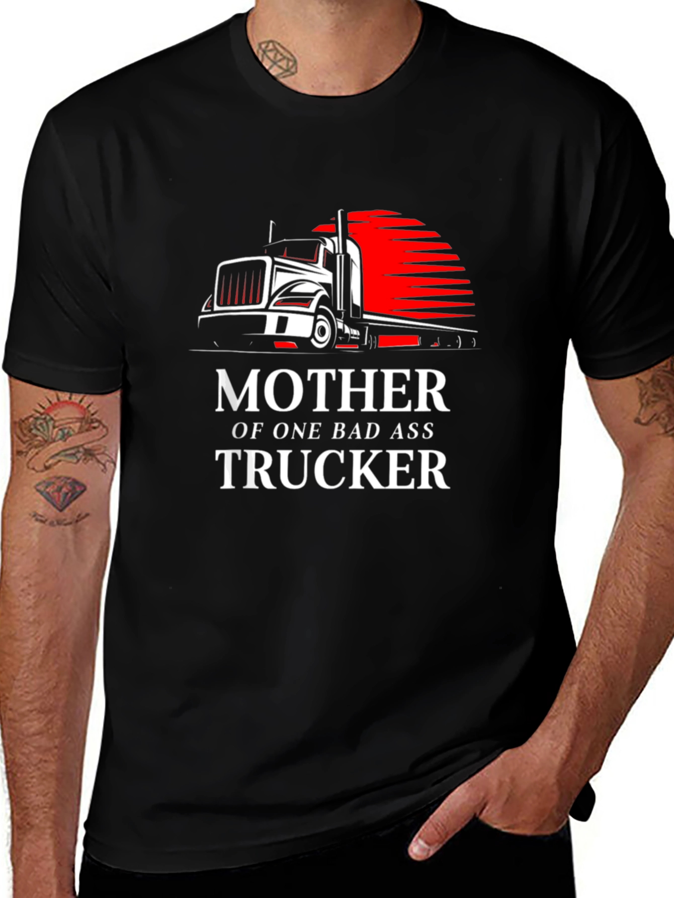 Mother of a Badass Trucker Graphic Tee - Black