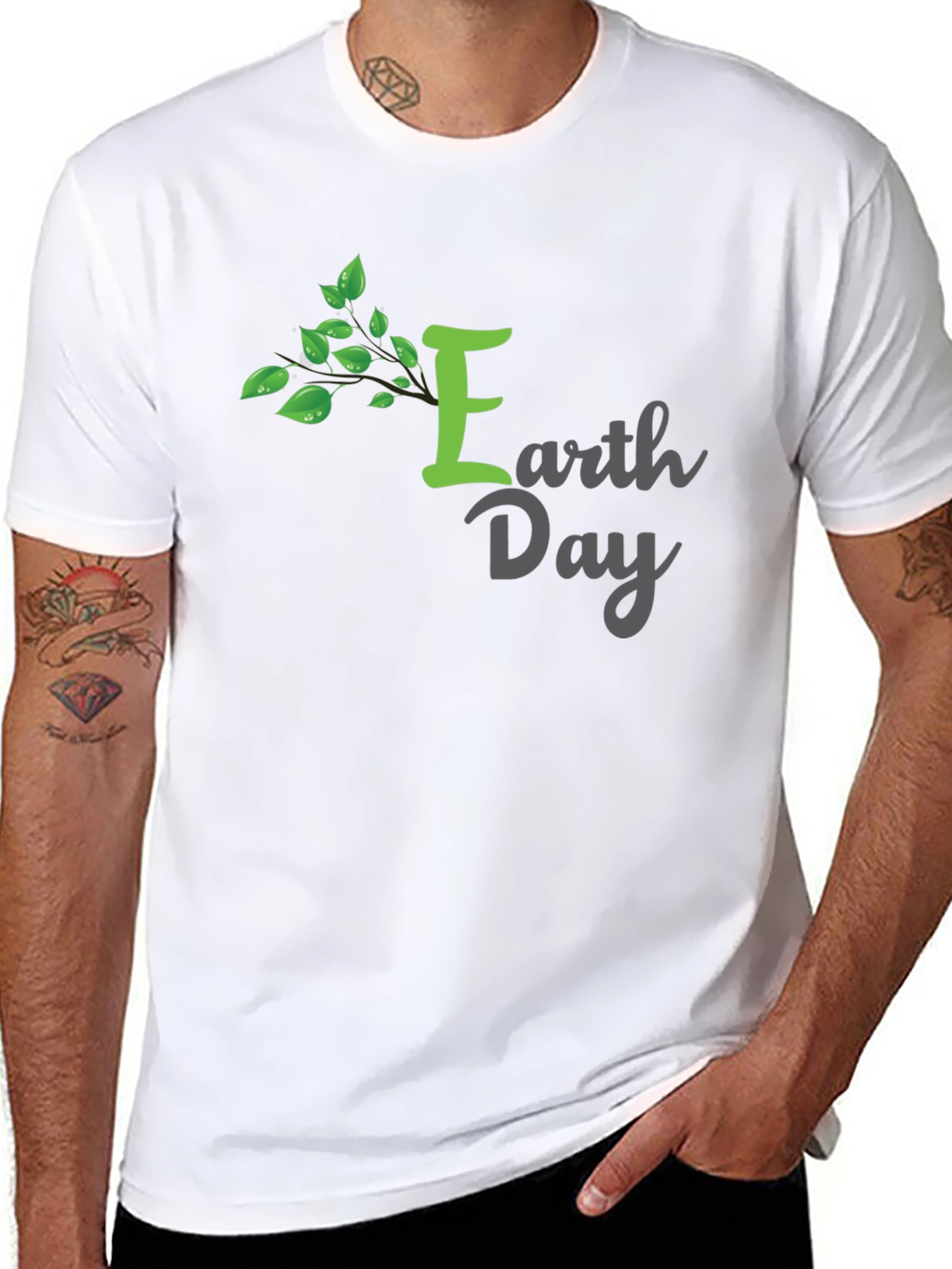 Earth Day T-Shirt - Green Tree Design Black