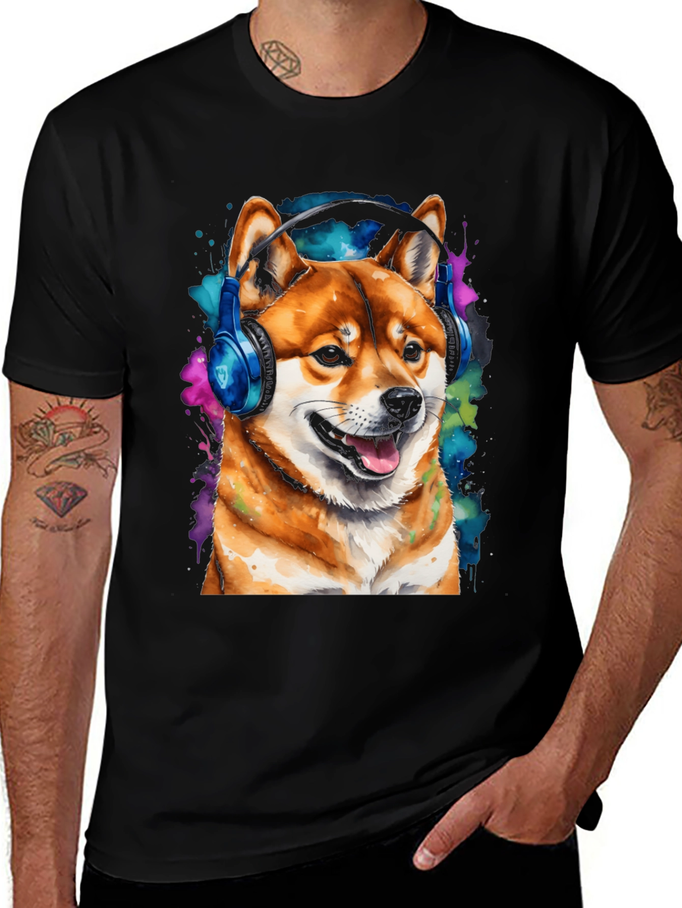 Shiba Inu Dog Wearing Headphones T-Shirt