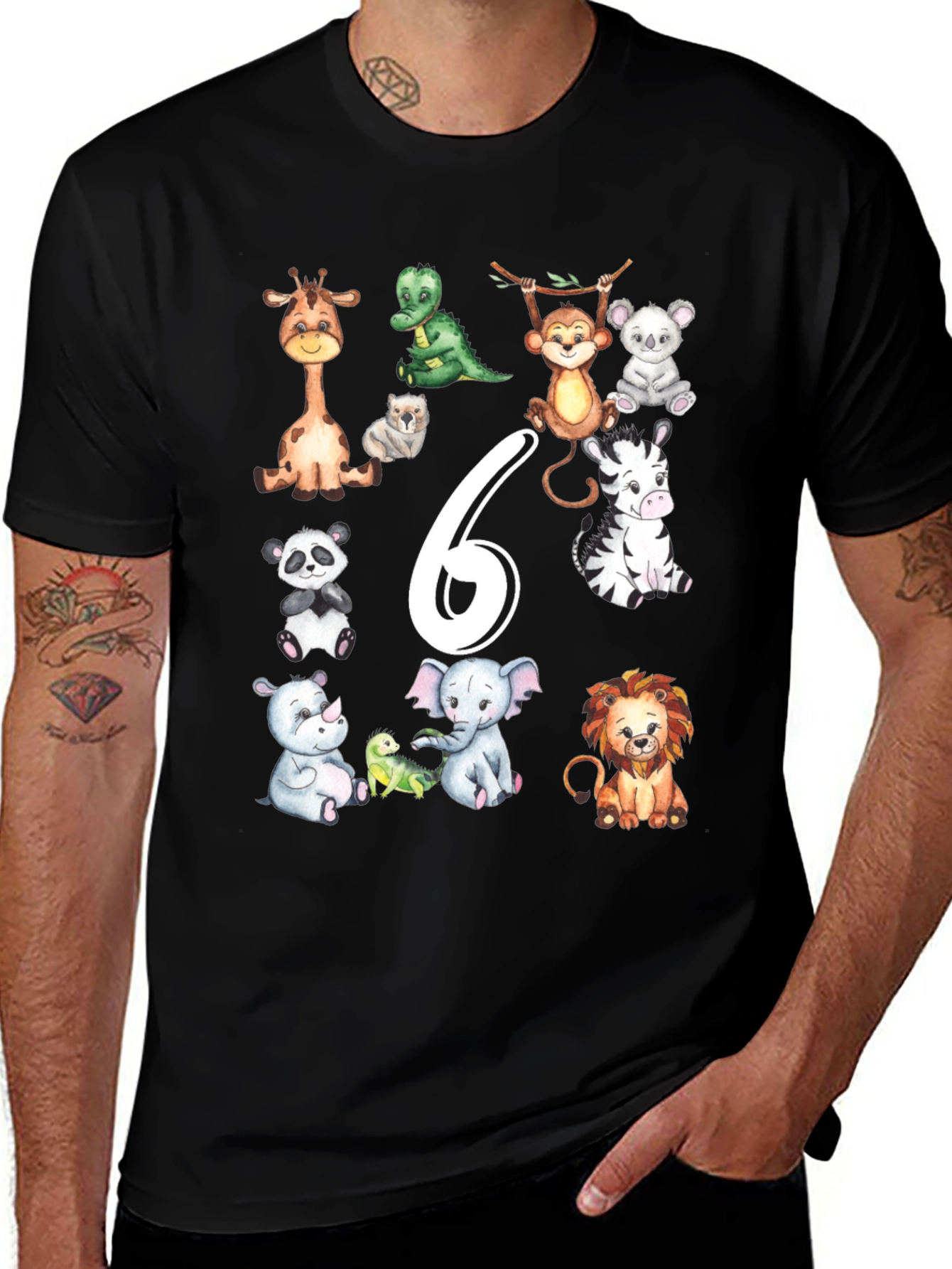 Cute Animal Safari 6th Birthday T-Shirt