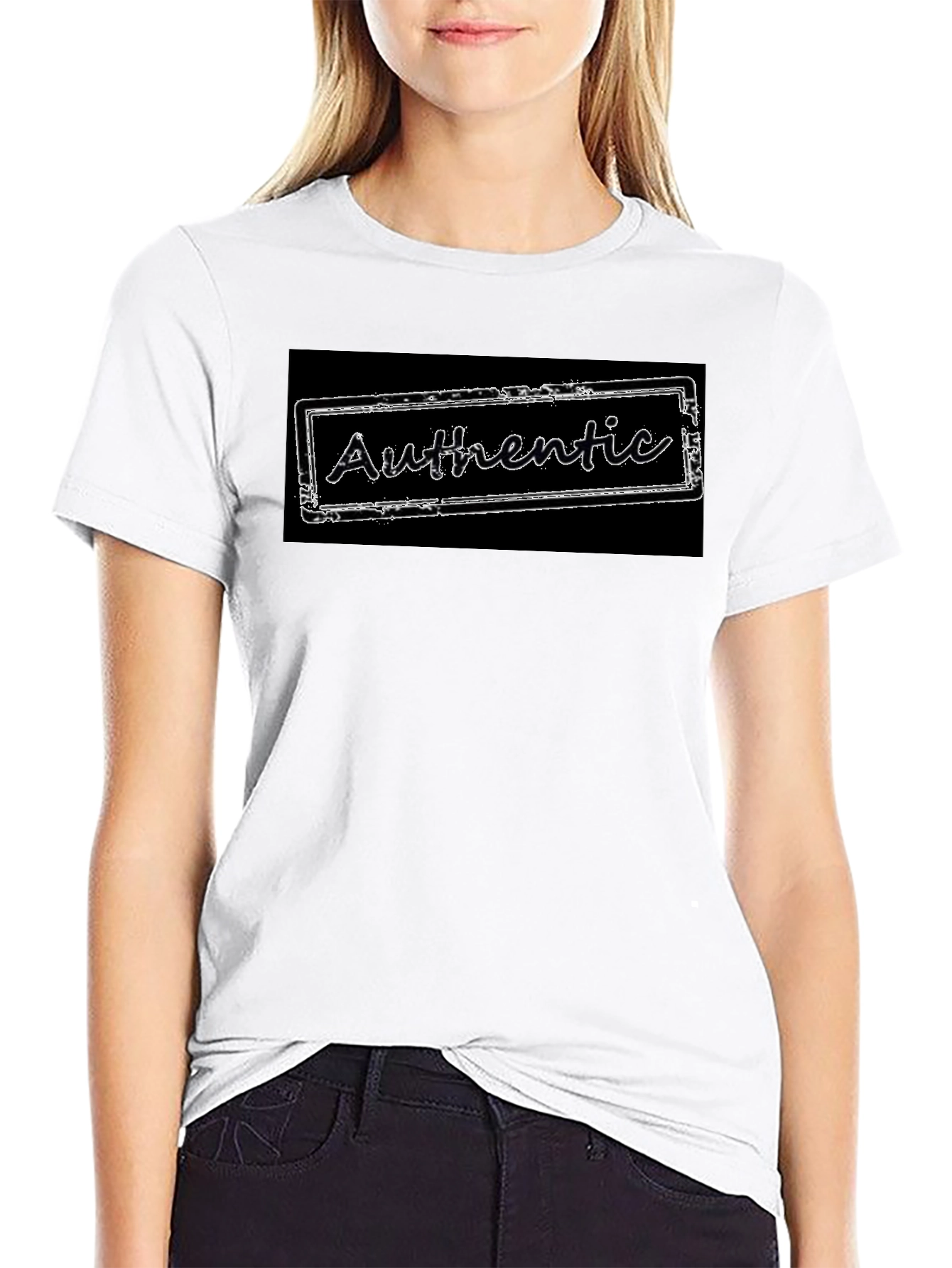 Authentic Stamp Graphic Tee - Black Cotton Blend T-Shirt