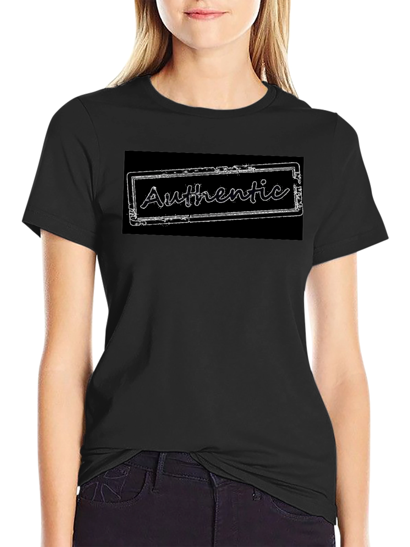 Authentic Stamp Graphic Tee - Black Cotton Blend T-Shirt