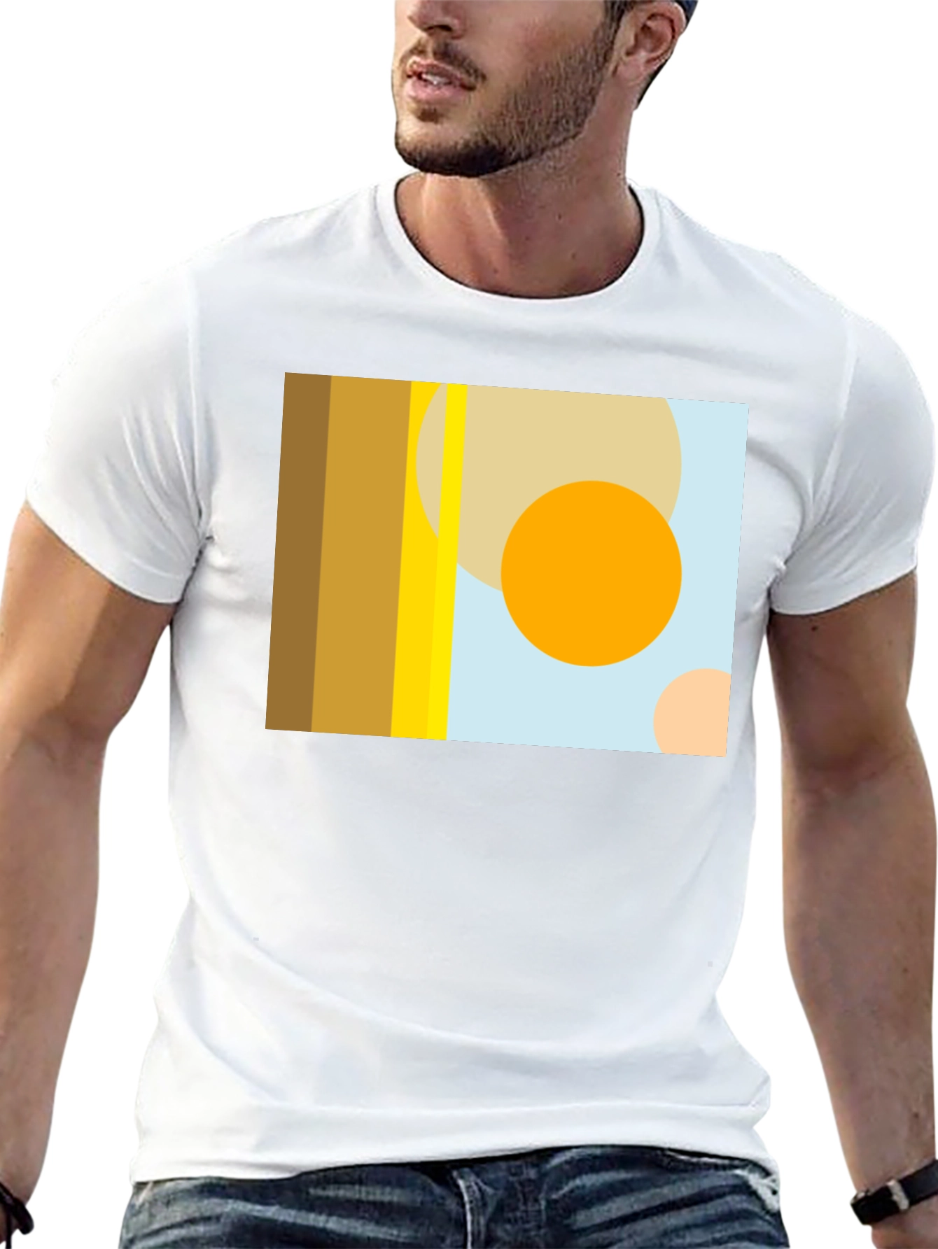 Abstract Geometric Circle Print Black T-Shirt