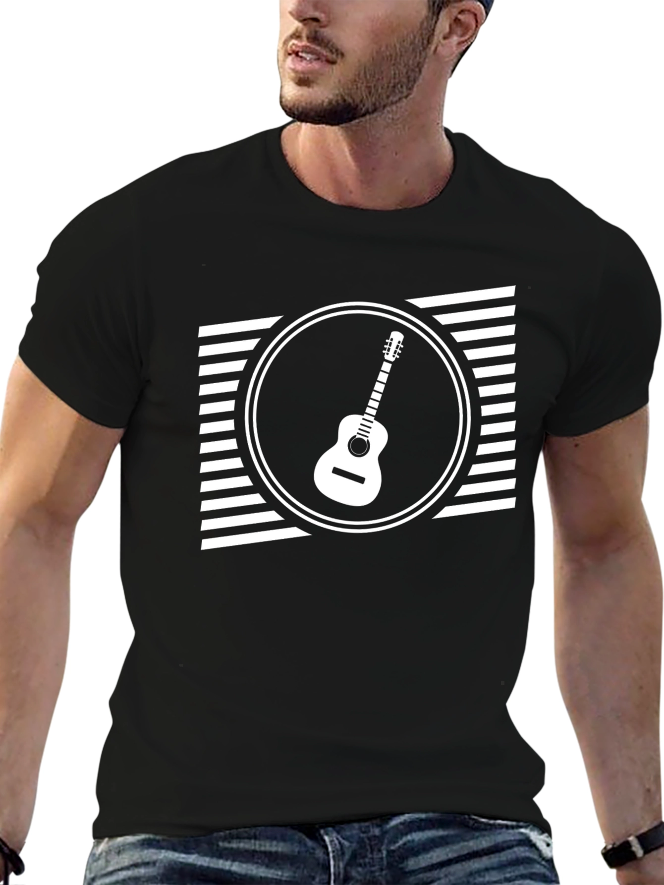 Guitar Graphic Tee - Black Casual T-Shirt