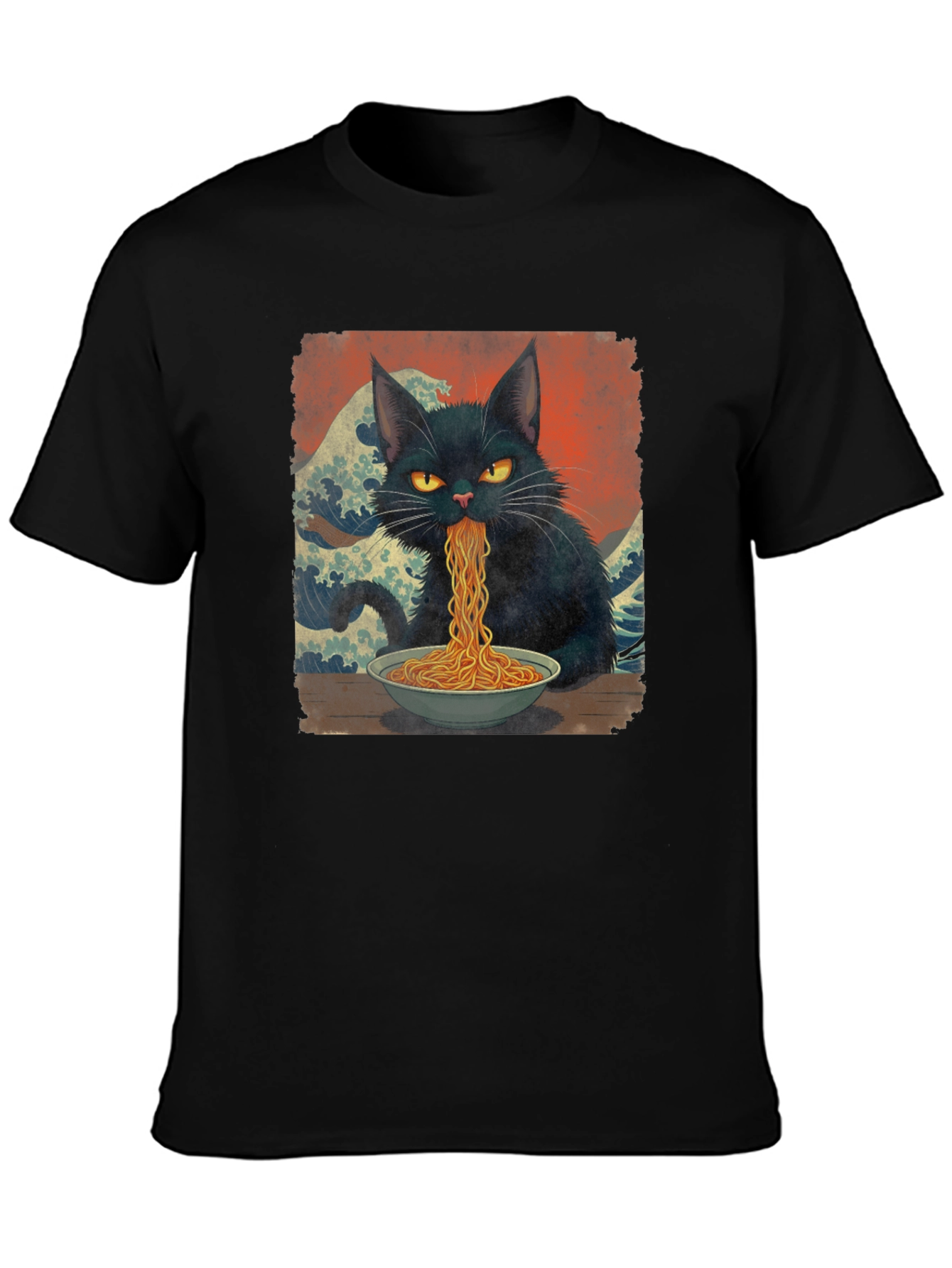 Black Cat Ramen T-Shirt - Unique Graphic Tee