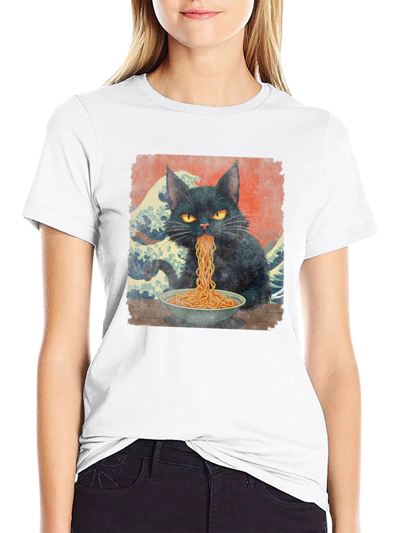 Black Cat Ramen T-Shirt - Unique Graphic Tee