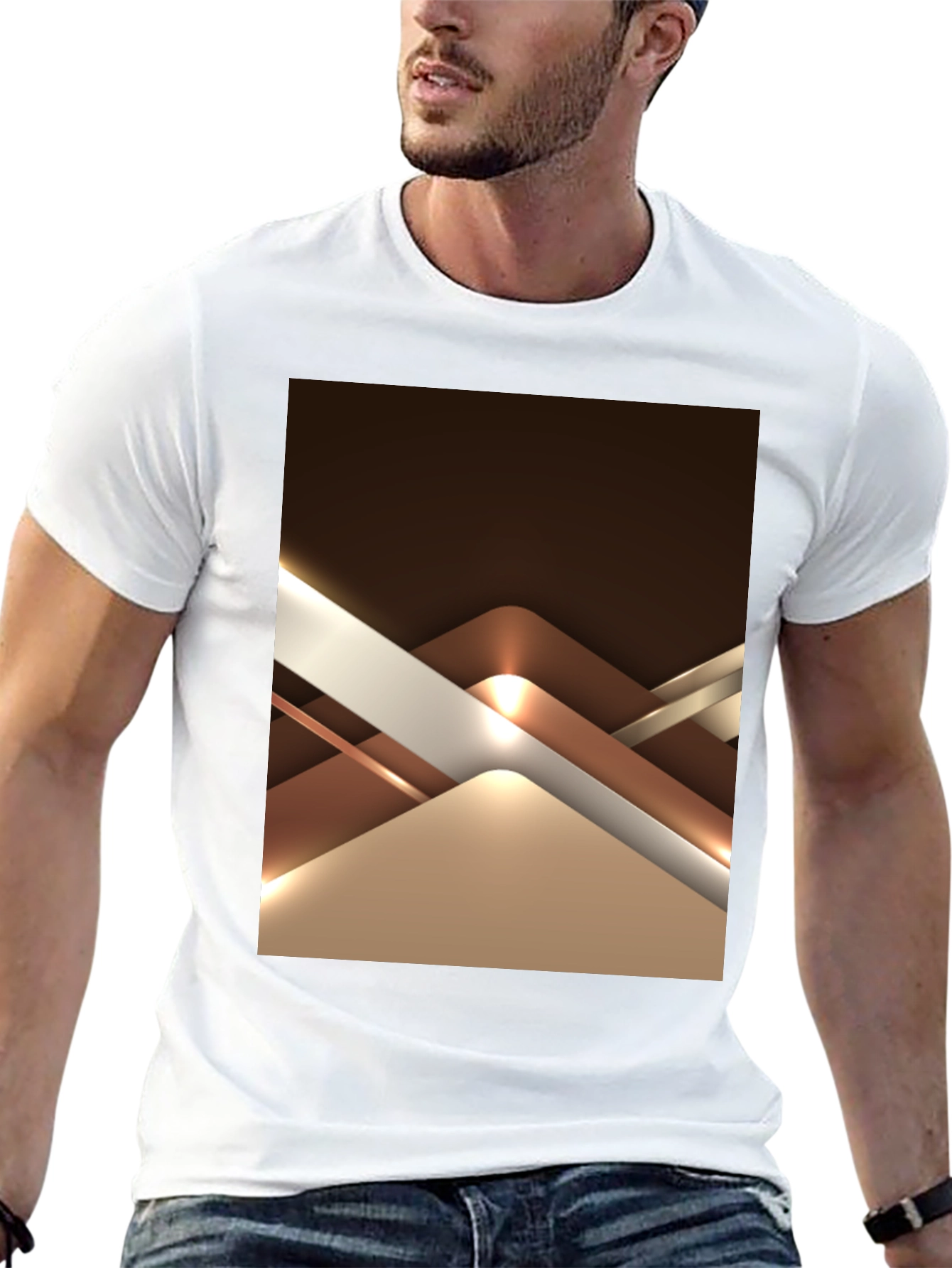 Abstract Geometric Design Graphic Tee - Black