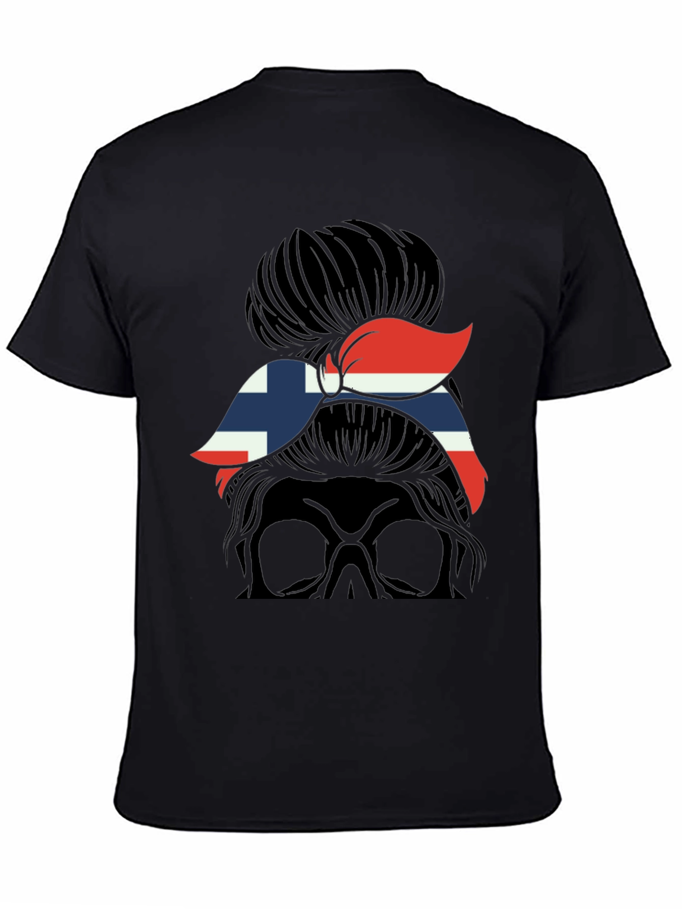 Norway Flag Messy Bun Skull T-Shirt