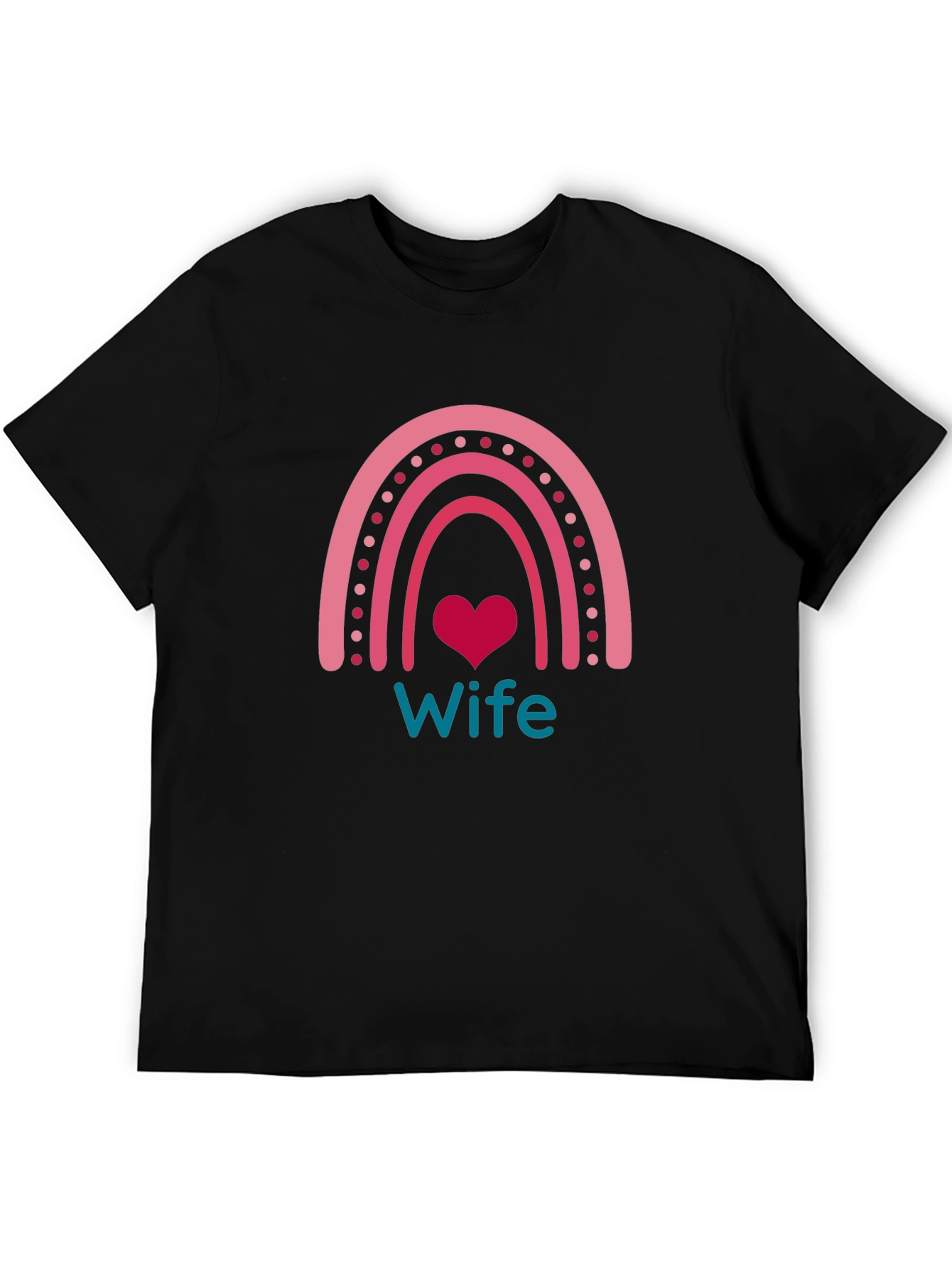 Wife Rainbow Heart Graphic Tee - Black Cotton Blend