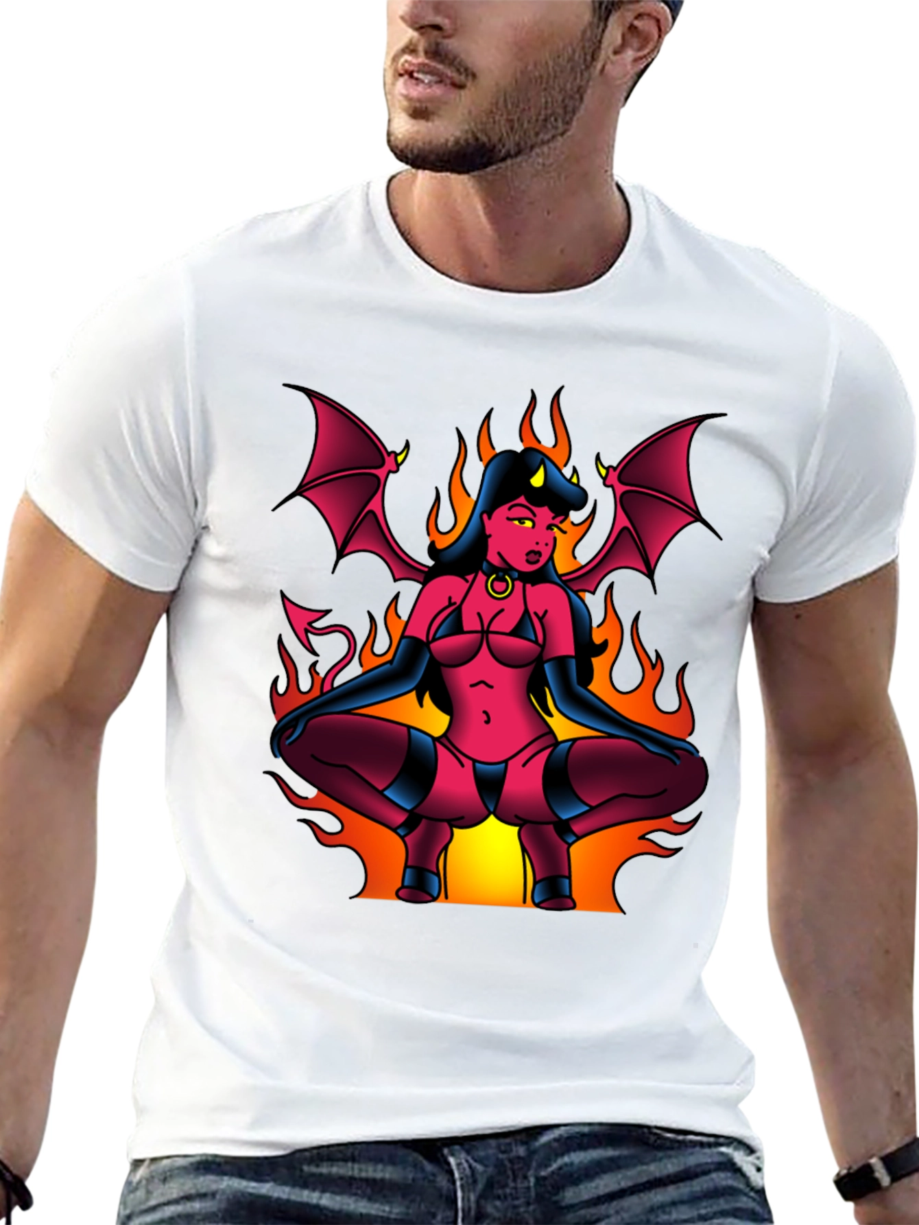 Devil Girl Graphic Tee - Black Cotton T-Shirt