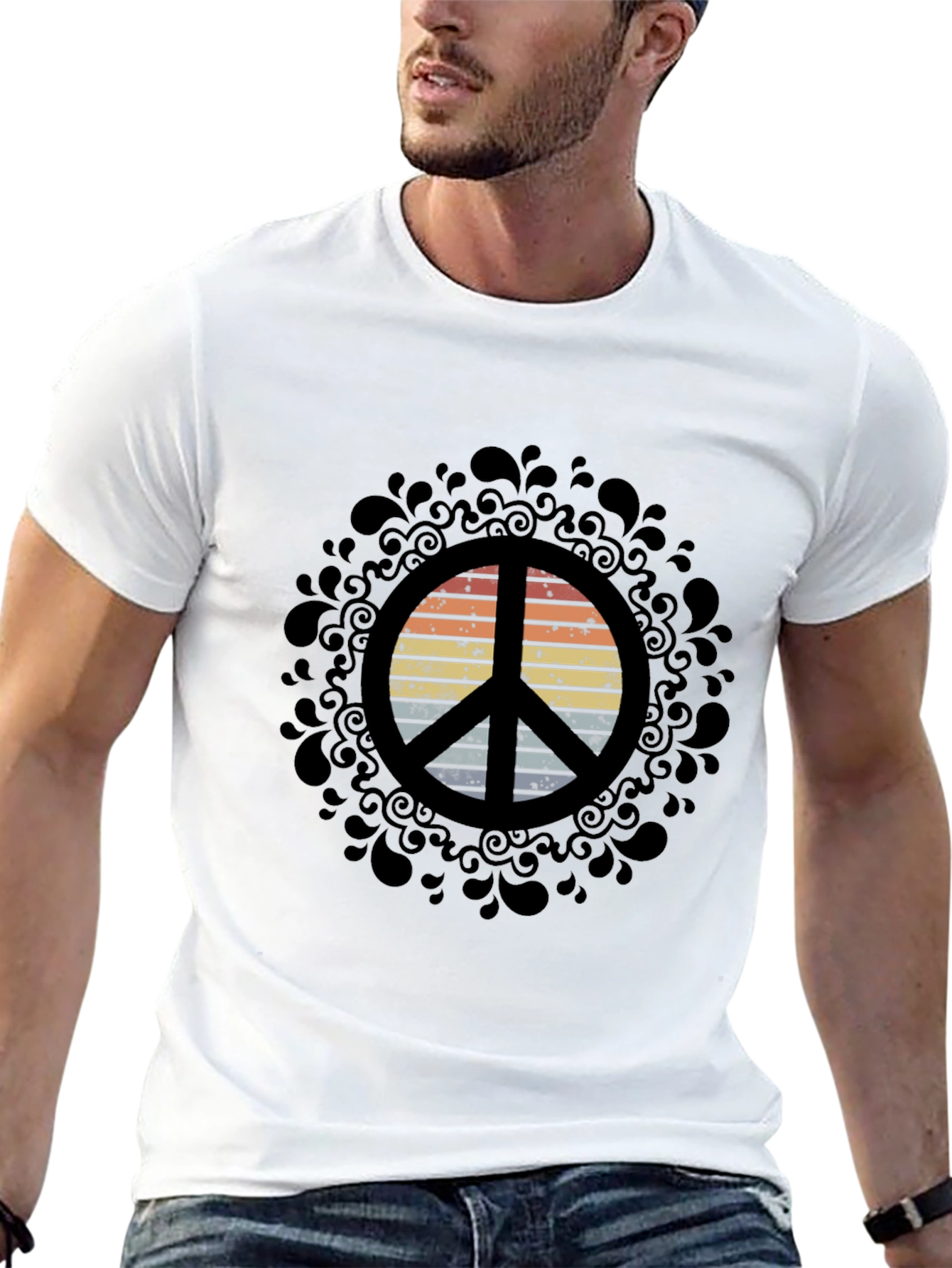 Retro Peace Sign Graphic Tee - Black