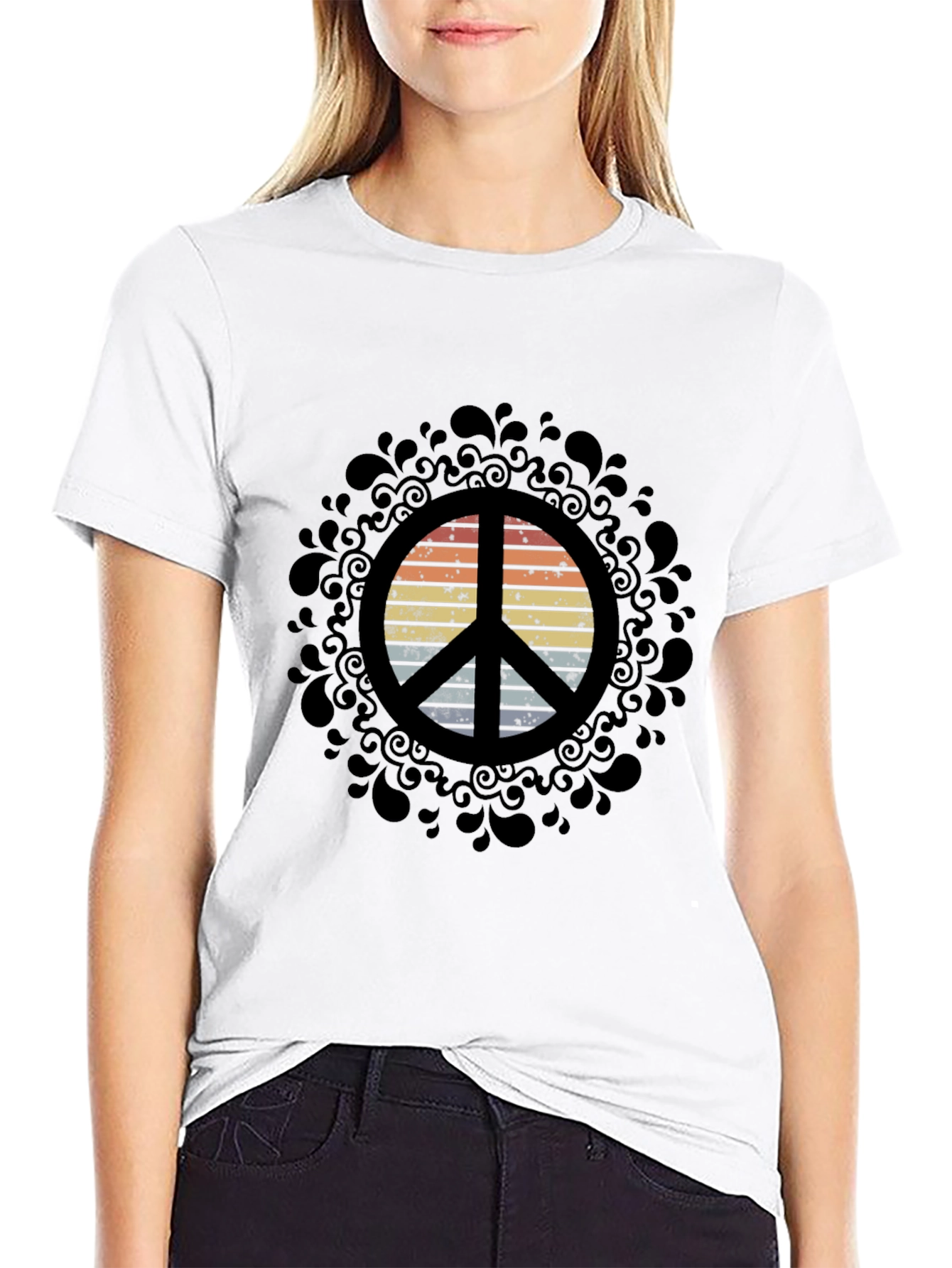 Retro Peace Sign Graphic Tee - Black