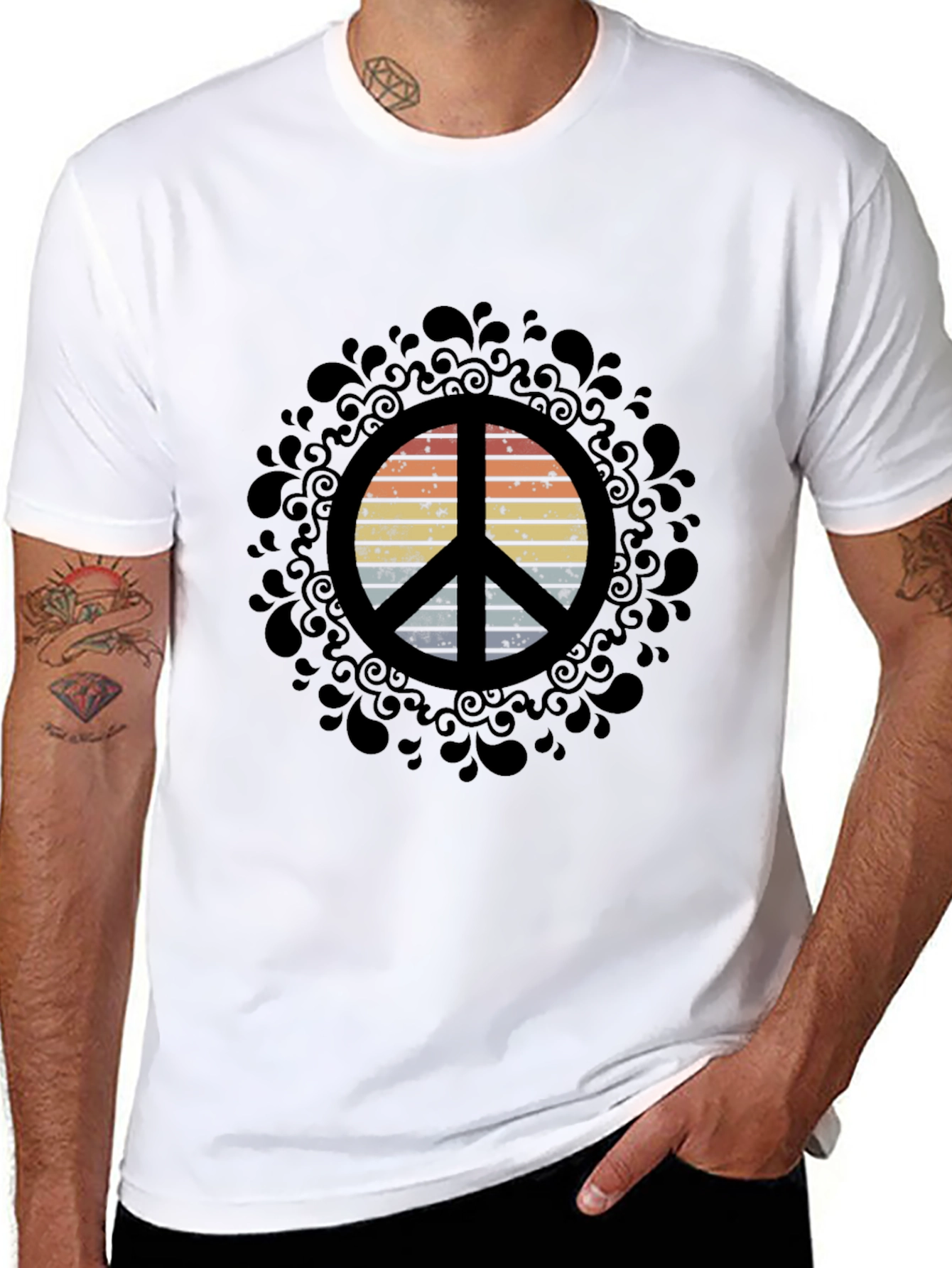 Retro Peace Sign Graphic Tee - Black