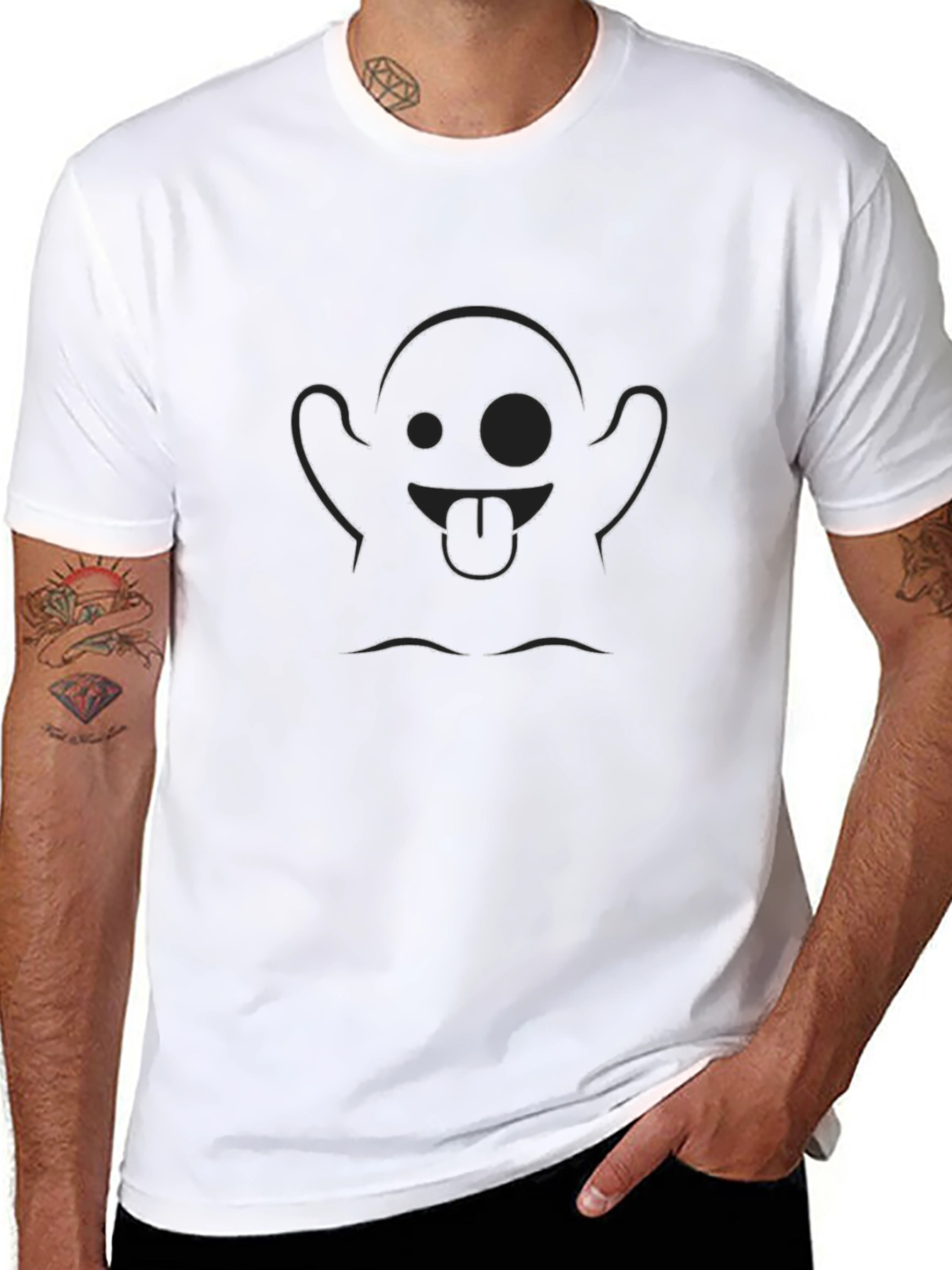 Funny Ghost Graphic Tee - Black Cotton Casual T-Shirt