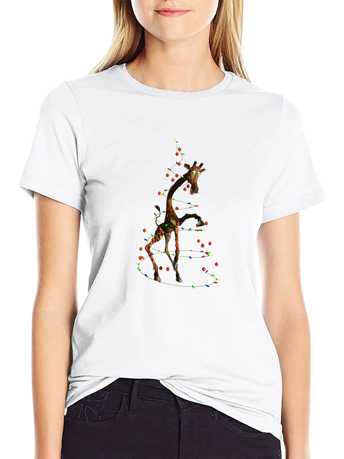 Giraffe Christmas Light T-Shirt