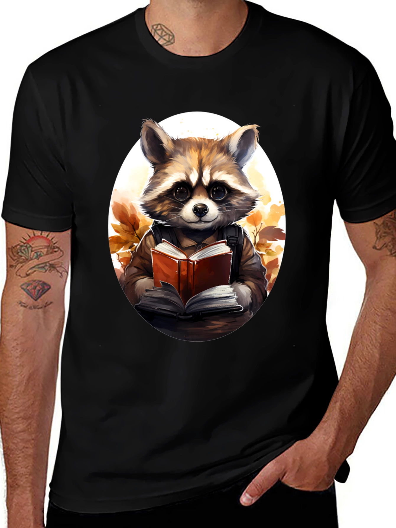 Raccoon Reader Graphic Tee - Black Cotton