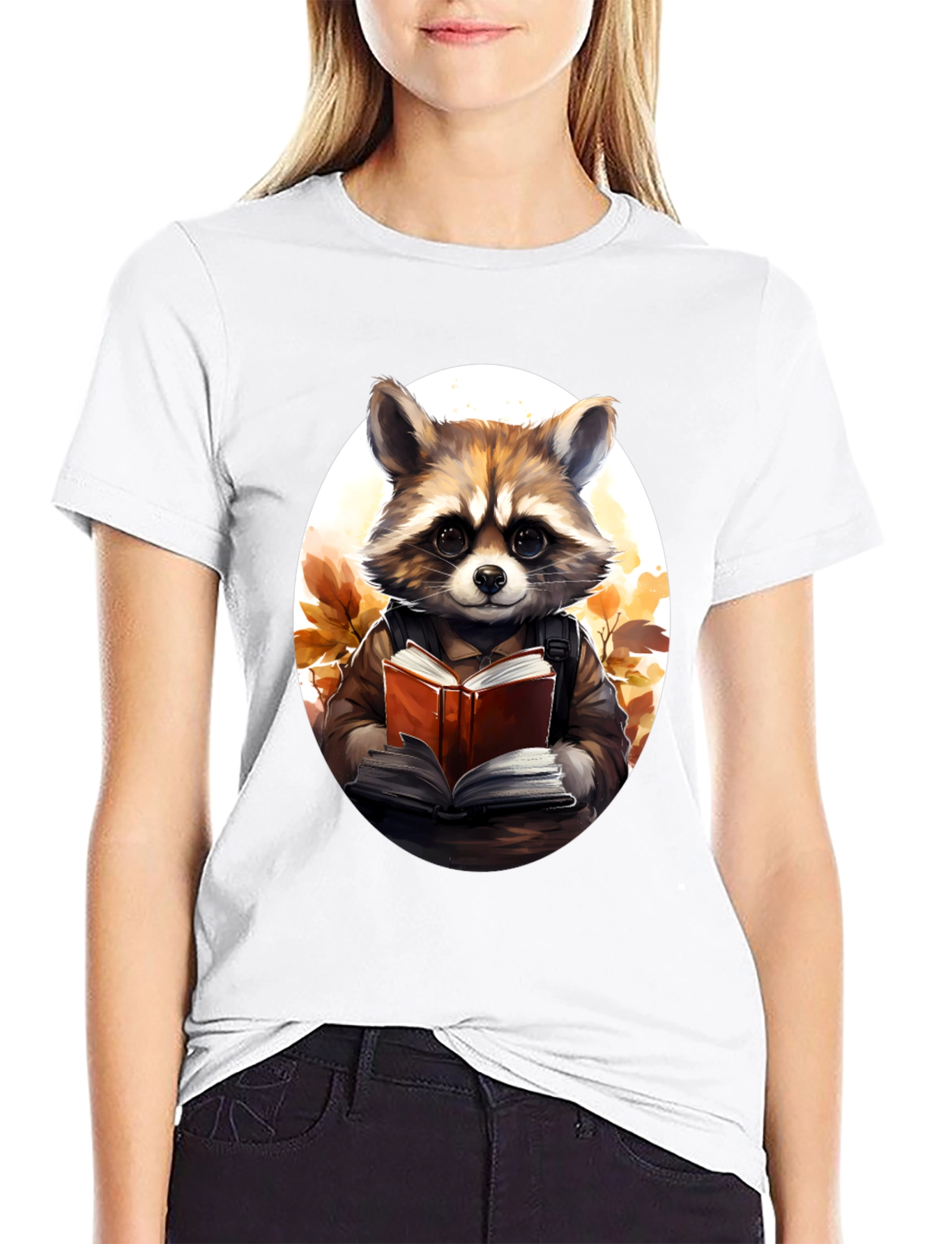 Raccoon Reader Graphic Tee - Black Cotton