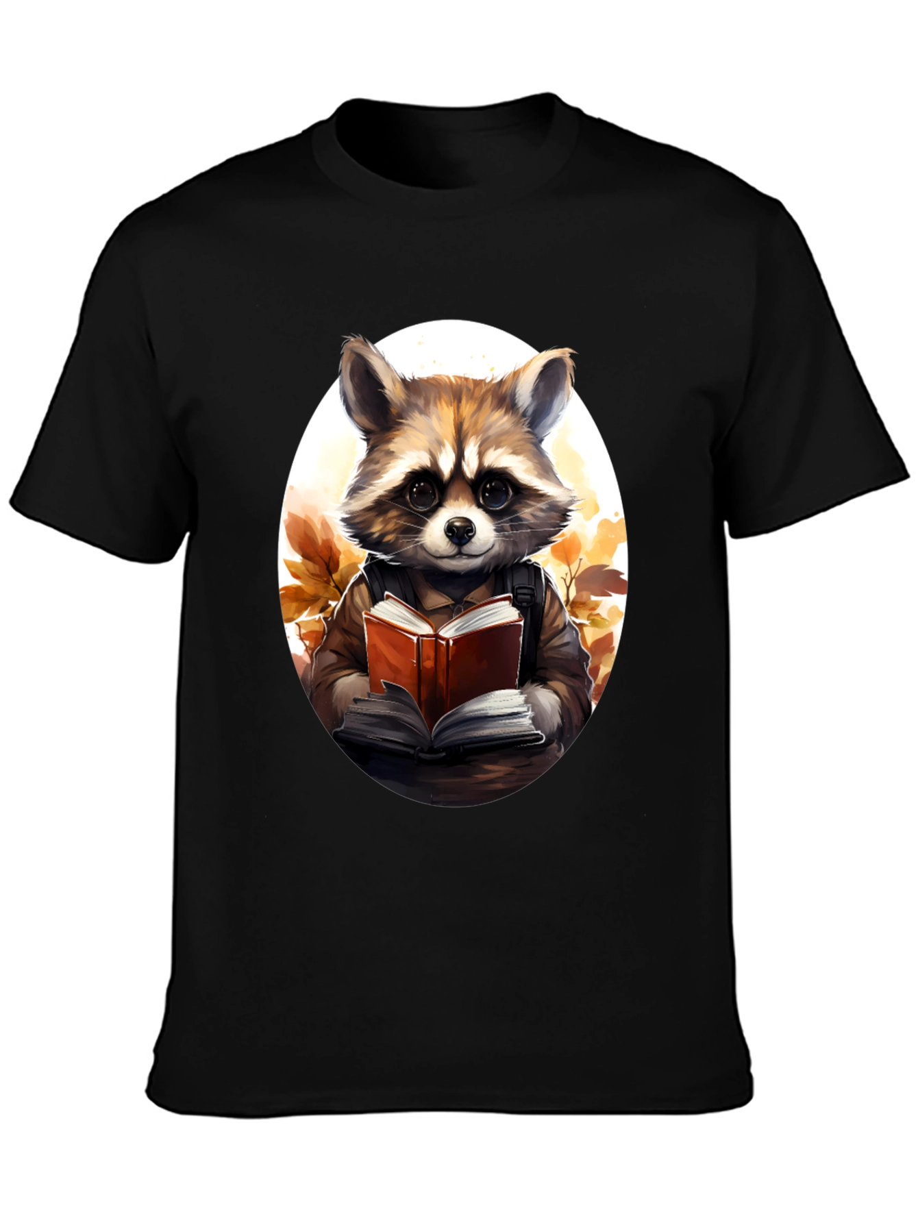 Raccoon Reader Graphic Tee - Black Cotton