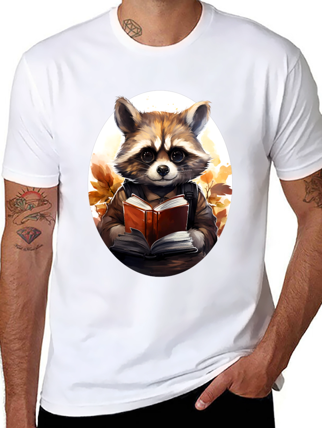 Raccoon Reader Graphic Tee - Black Cotton